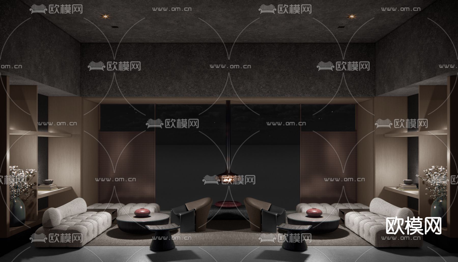 暗黑风售楼部洽谈区su模型下载（渲染图1）