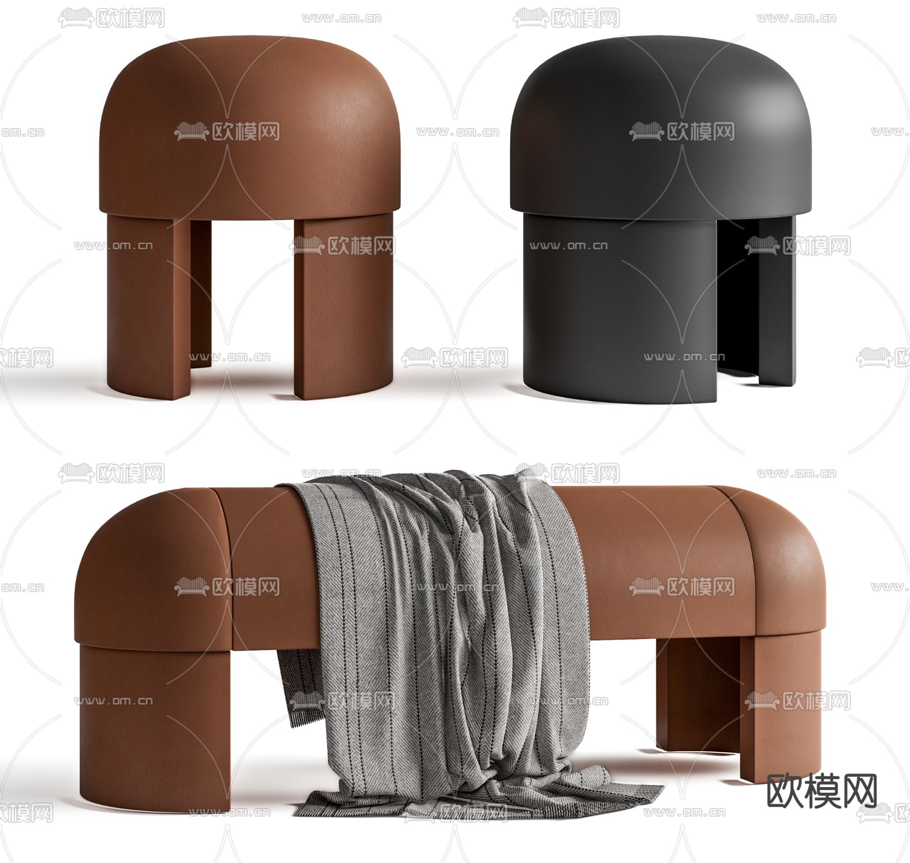 现代矮凳 床尾凳su模型下载（渲染图1）