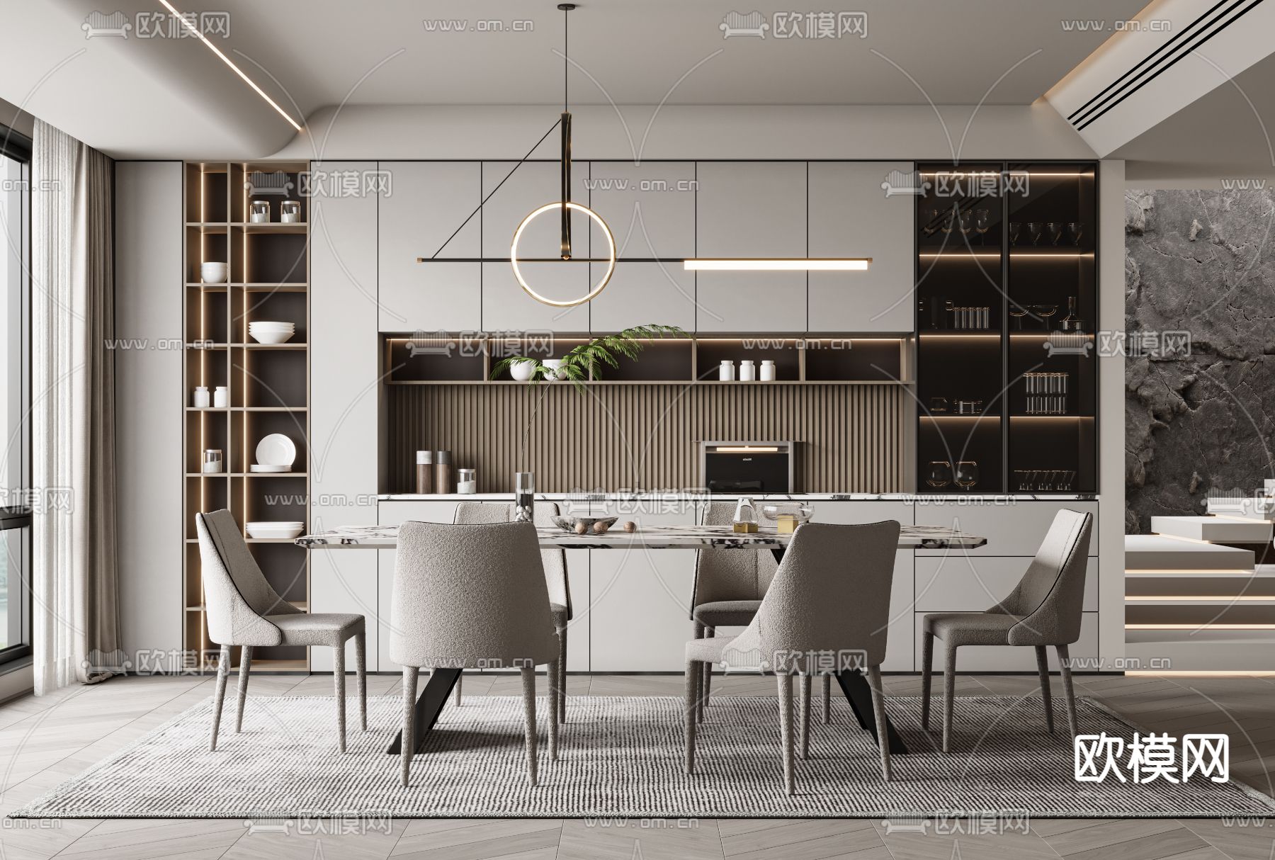 现代餐厅3d模型下载_ID12213032_3dmax免费模型-欧模网