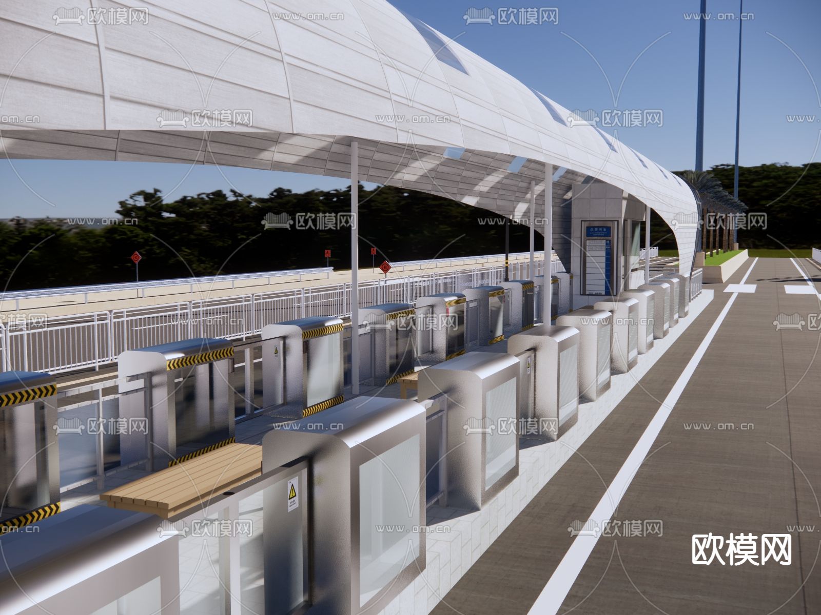 现代交通建筑公交站台su模型下载（渲染图3）
