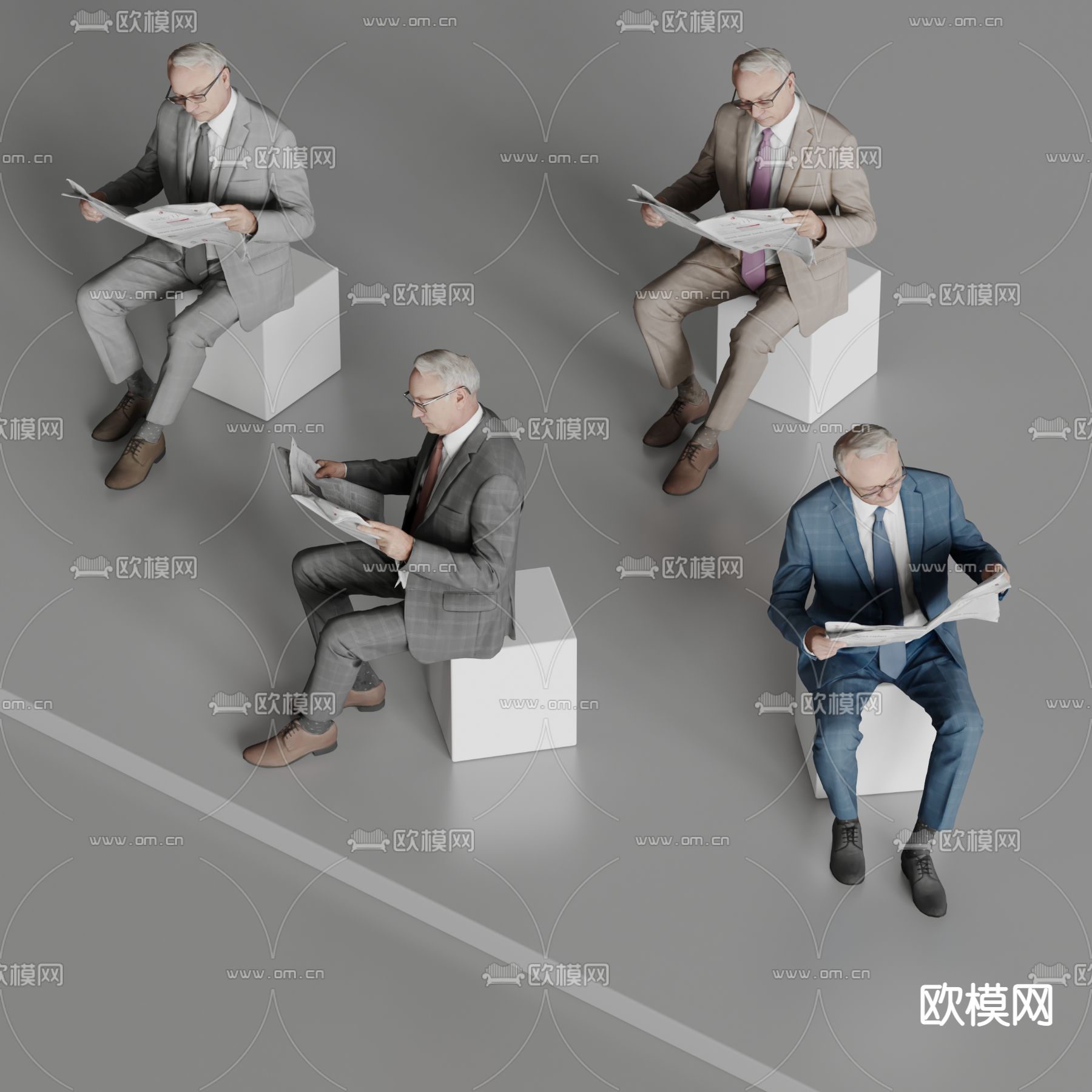 看报老人su模型下载（渲染图1）