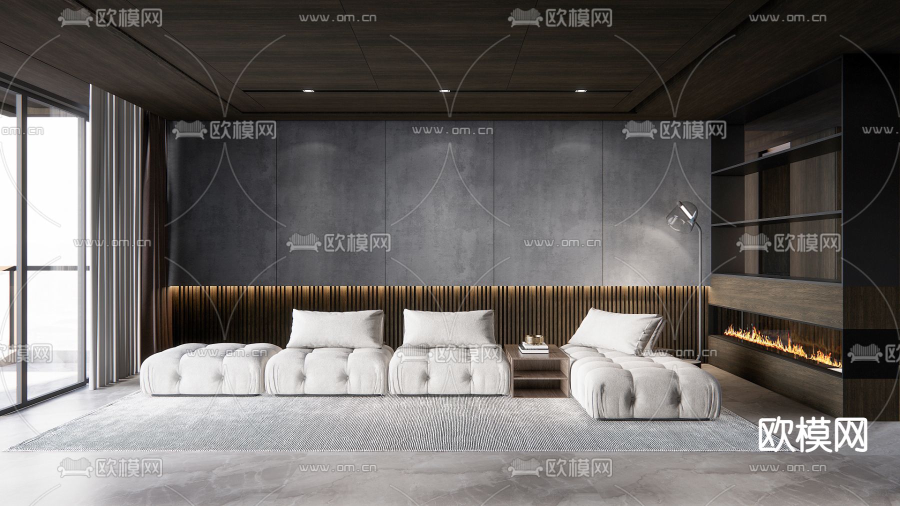 现代客厅免费3d模型下载_ID12205001_3dmax免费模型-欧模网