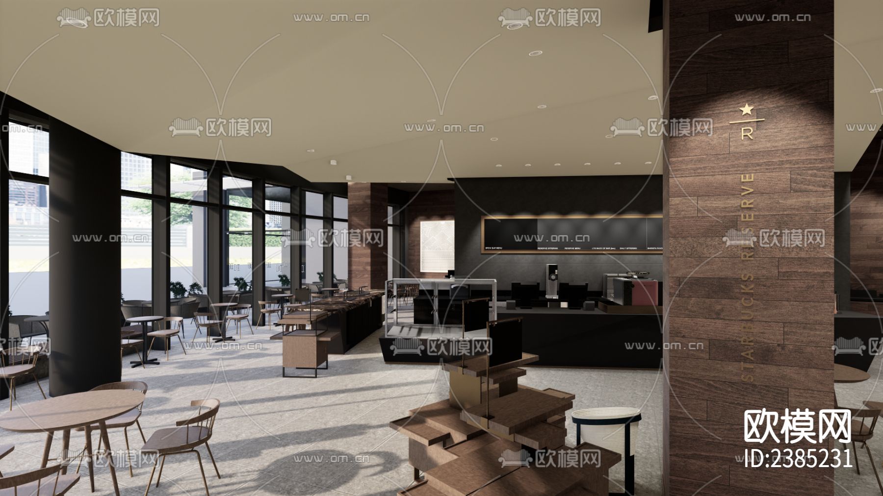 星巴克 咖啡店CAD施工图下载（渲染图1）