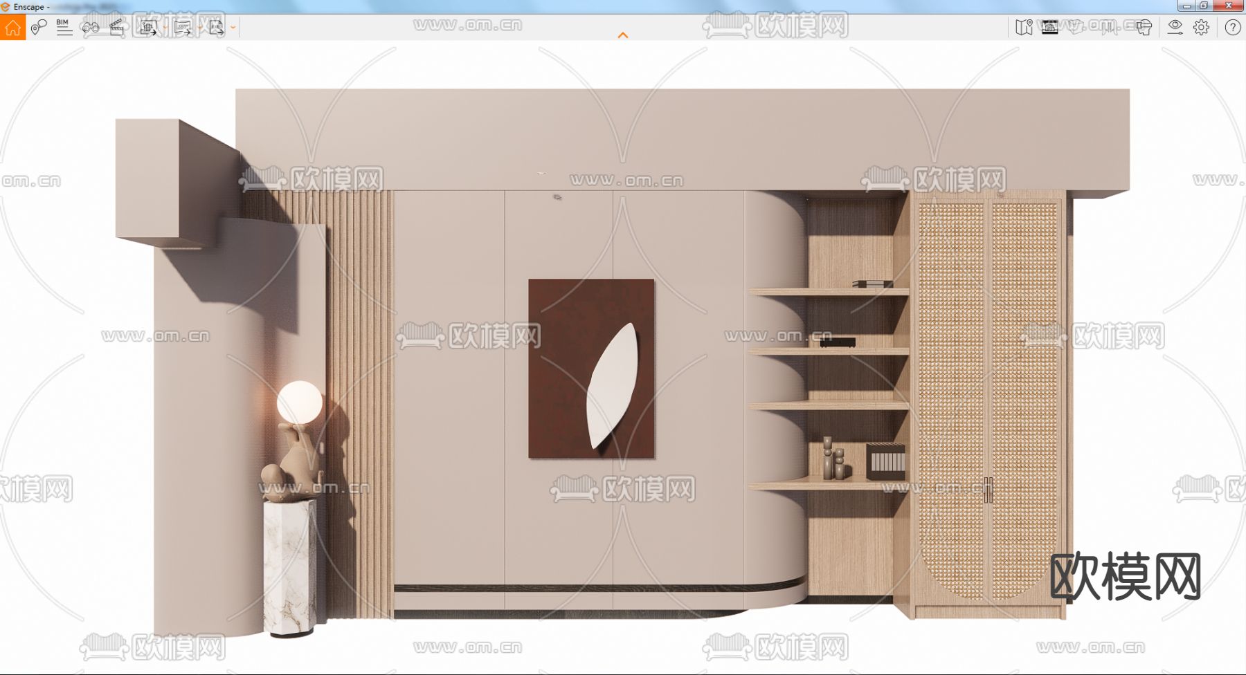 侘寂风藤编背景墙su模型下载（渲染图3）