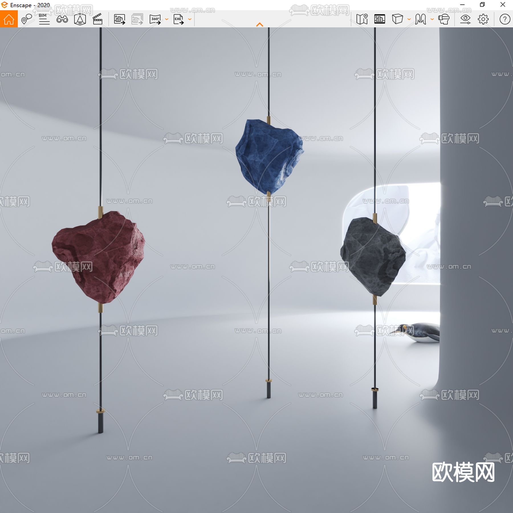 现代石头雕塑su模型下载（渲染图3）