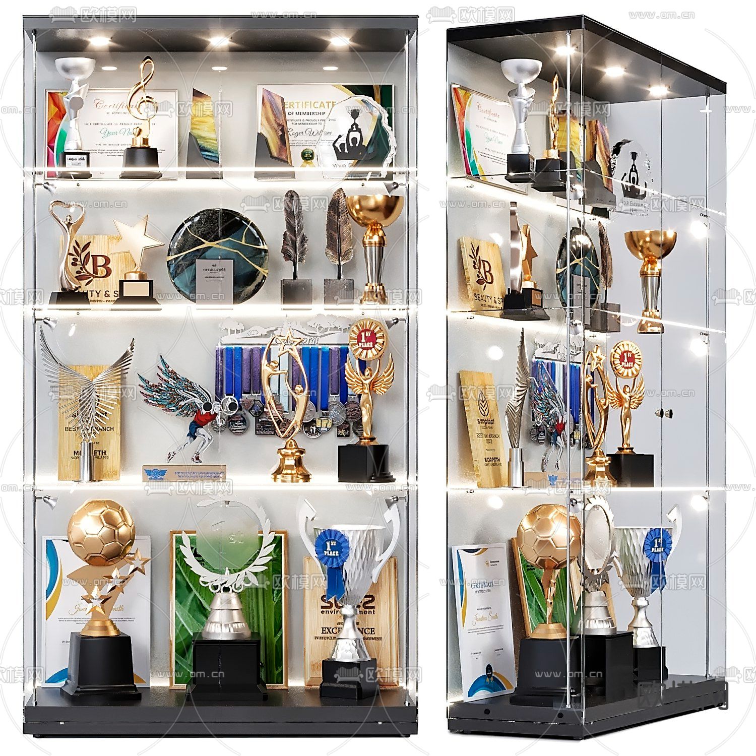 奖杯 奖牌证书 奖章3d模型下载