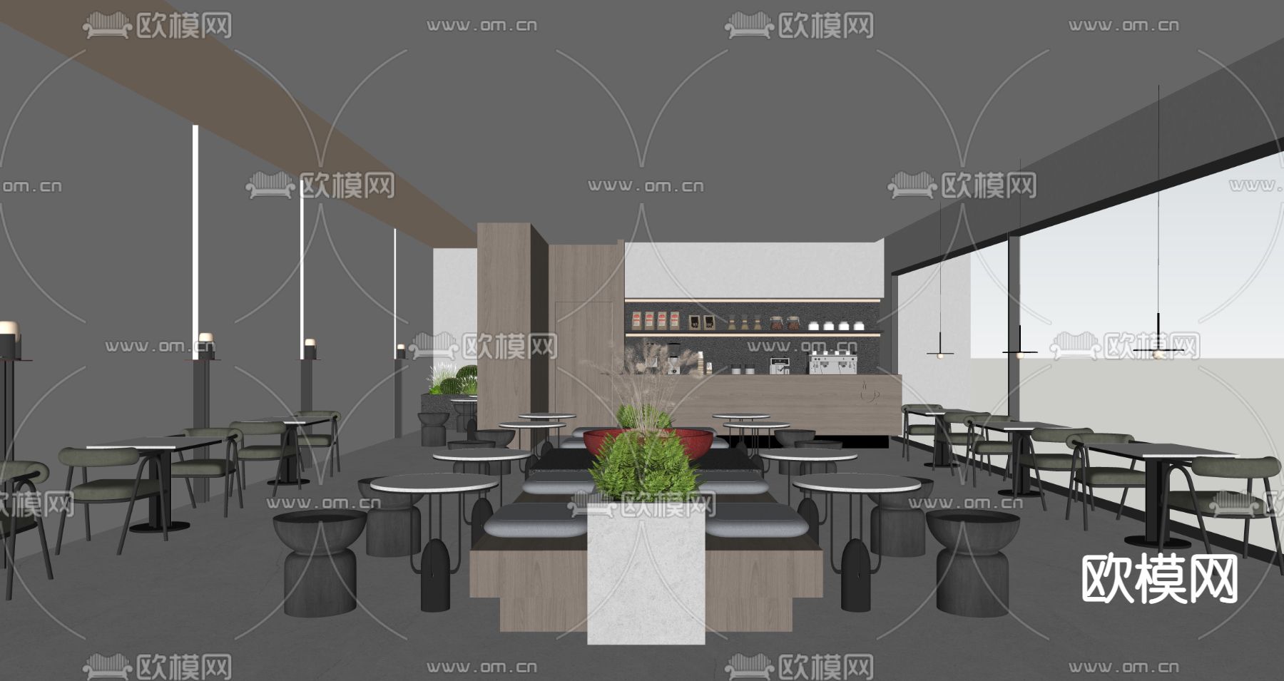 高级灰咖啡厅su模型下载（渲染图4）