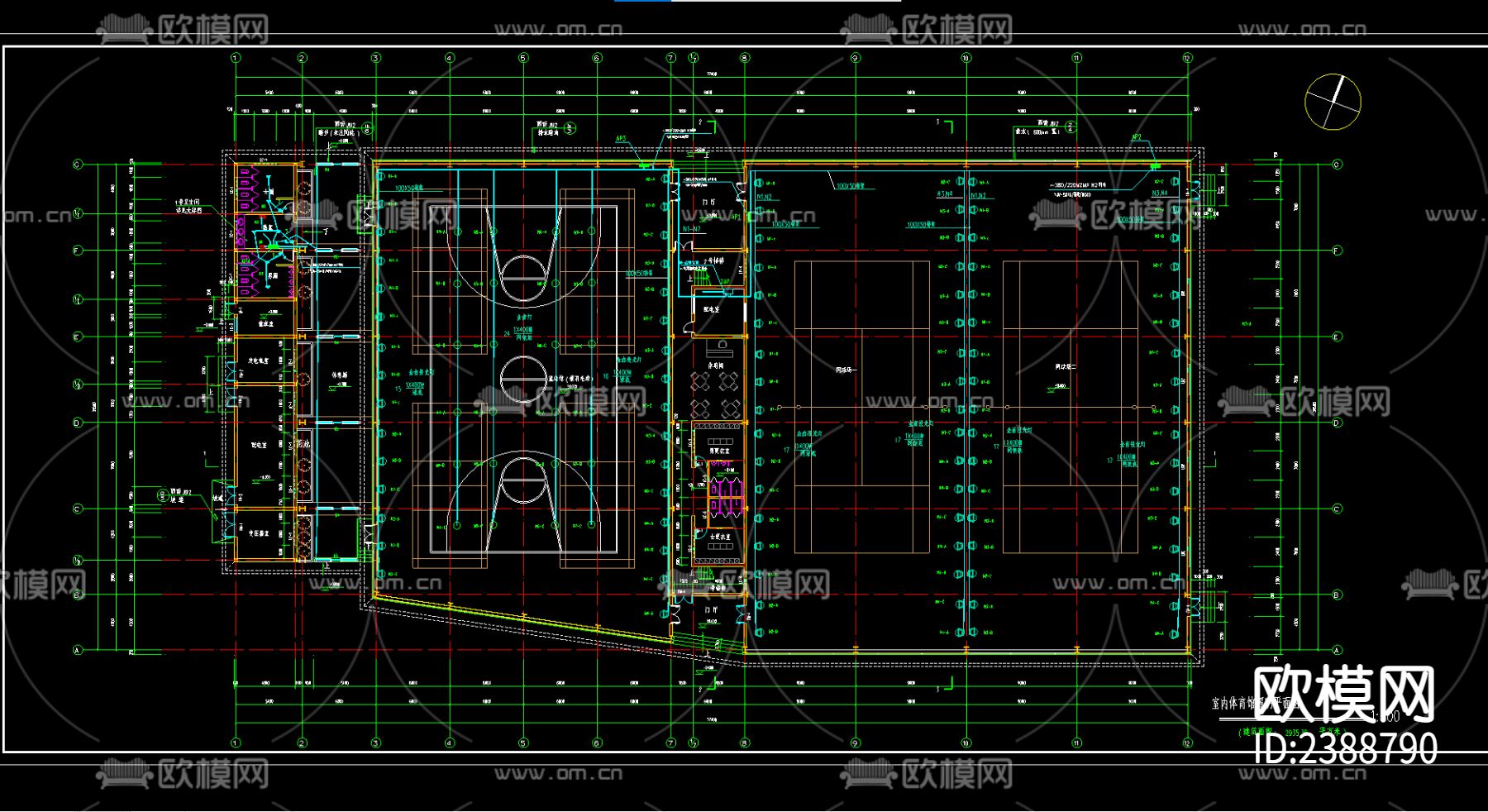 市老年活动中心体育馆CAD施工图下载（渲染图2）