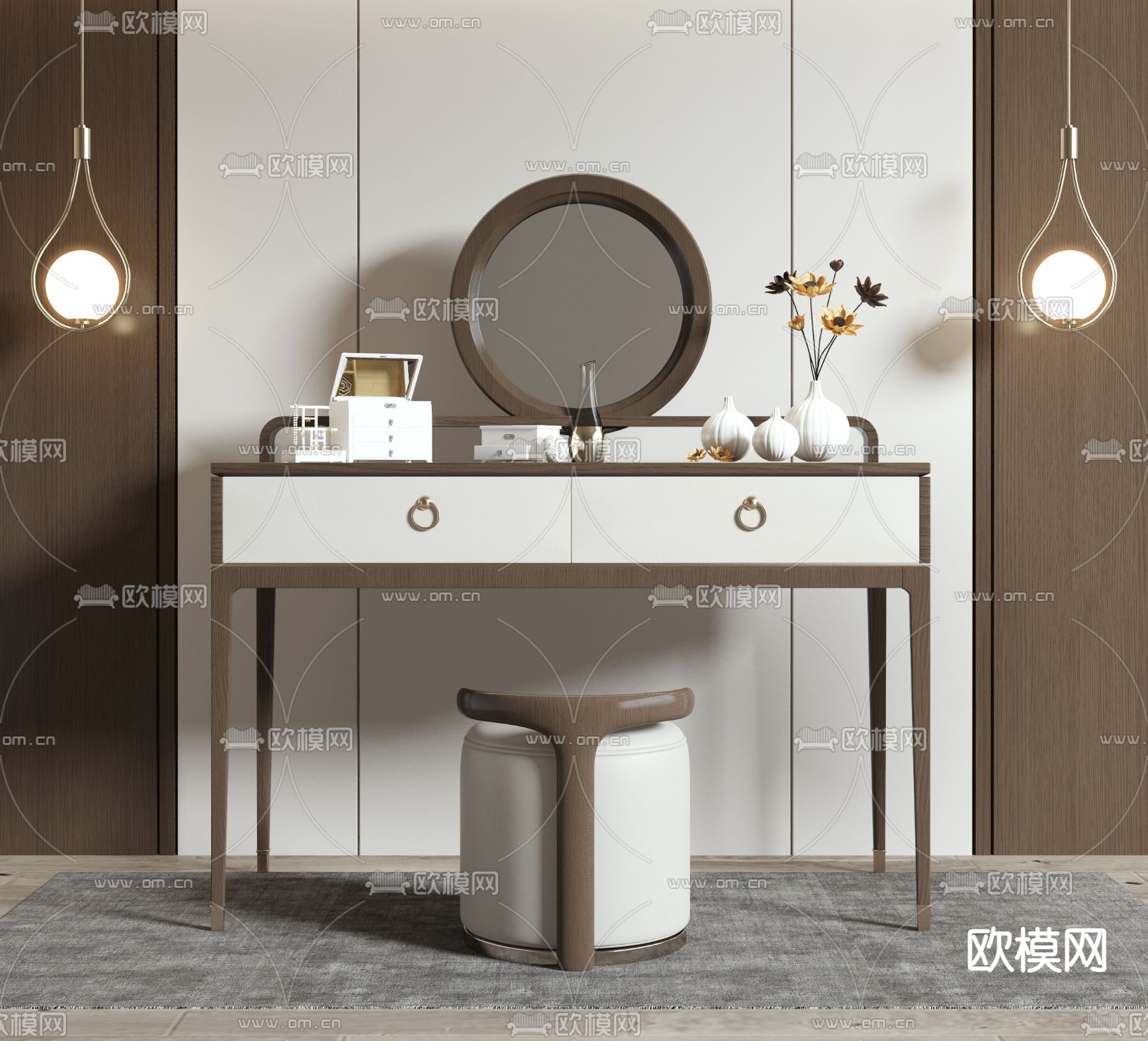 新中式梳妆台3d模型下载