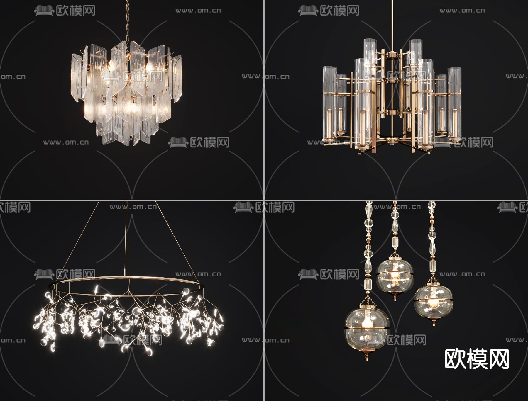 现代水晶吊灯3d模型下载