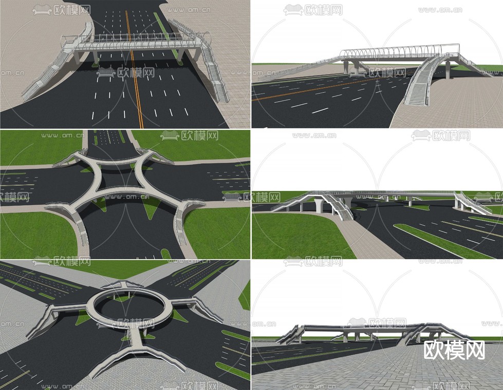 现代人行天桥 过街天桥 景观桥 环形天桥su模型下载_ID12208121_sketchup模型下载-欧模网