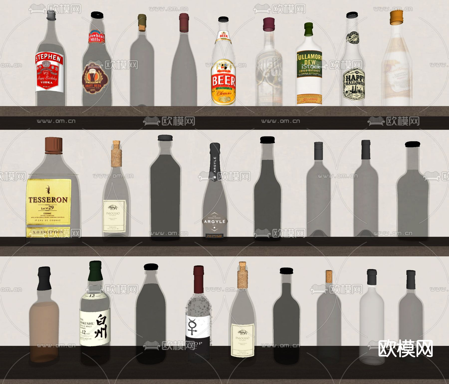 现代酒瓶su模型下载（渲染图2）