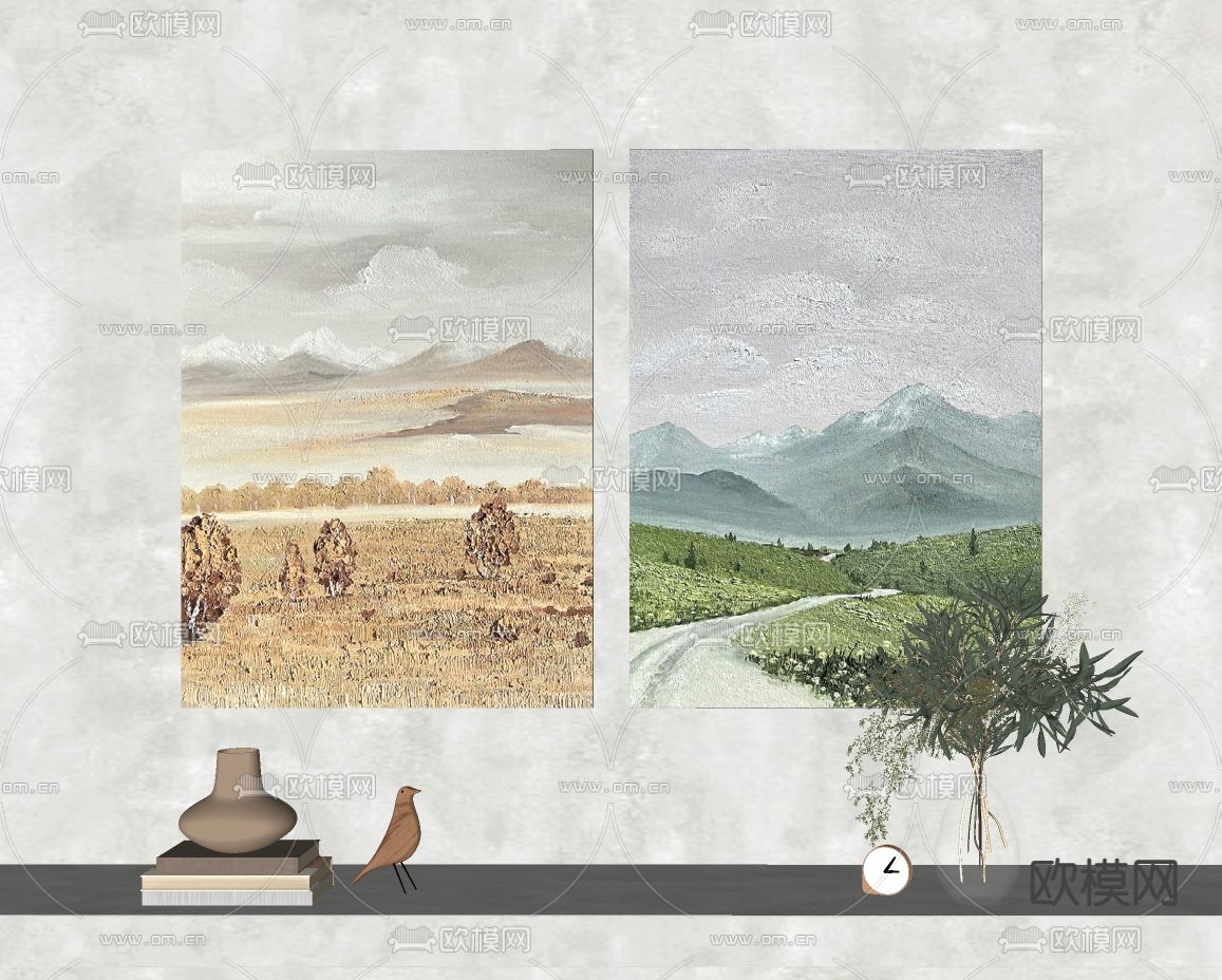 侘寂装饰画 挂画su模型下载（渲染图2）
