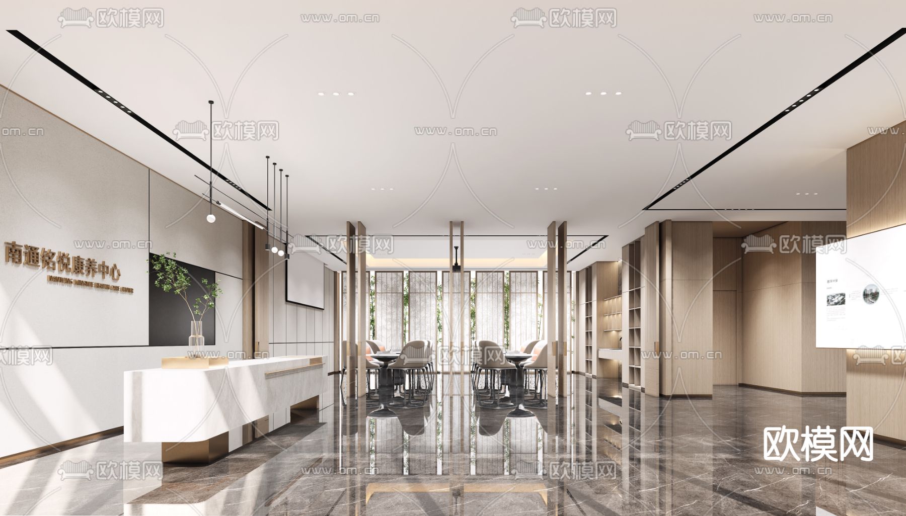 现代公司前台 接待处su模型下载（渲染图1）