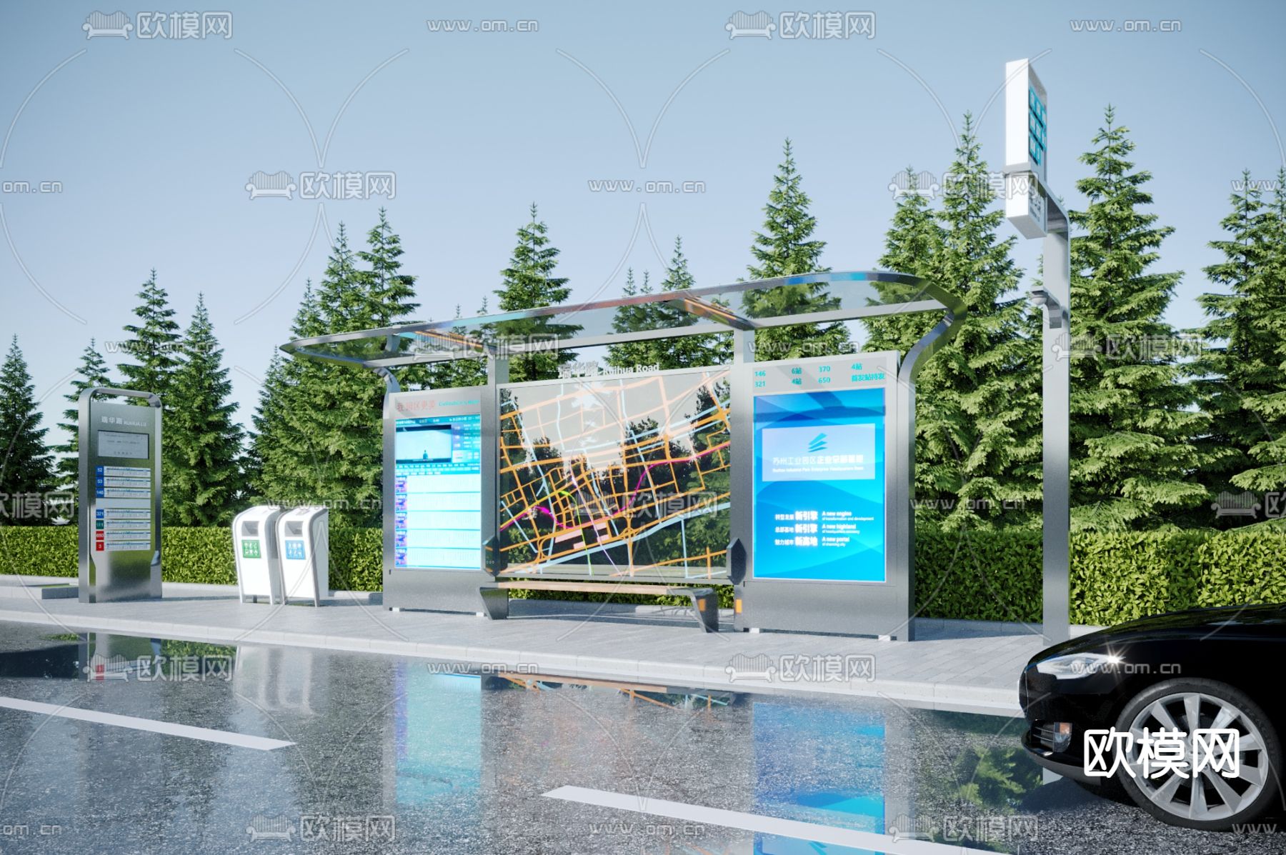 公交站台 候车亭3d模型下载