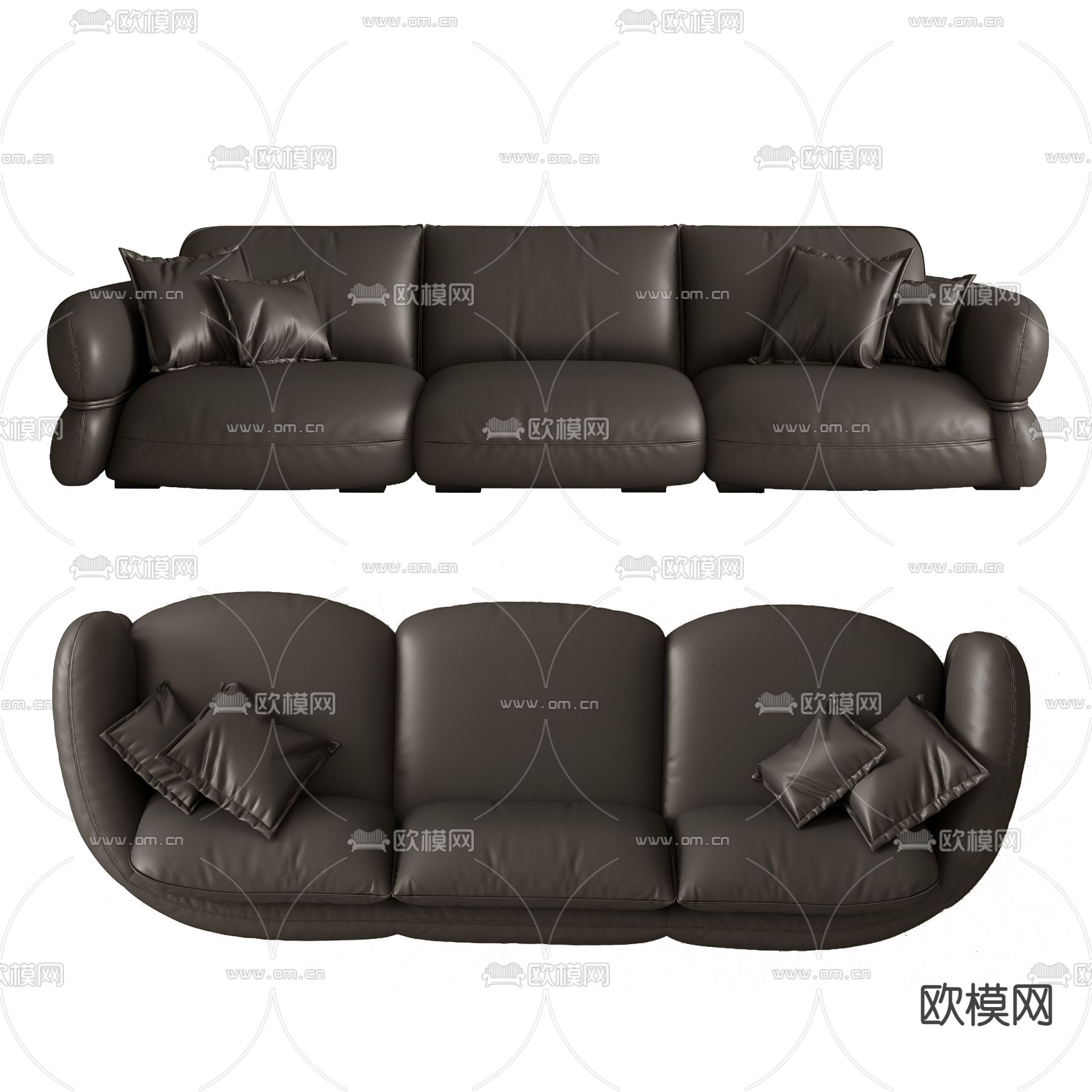 皮革沙发 软体沙发 三人沙发3d模型下载（渲染图2）
