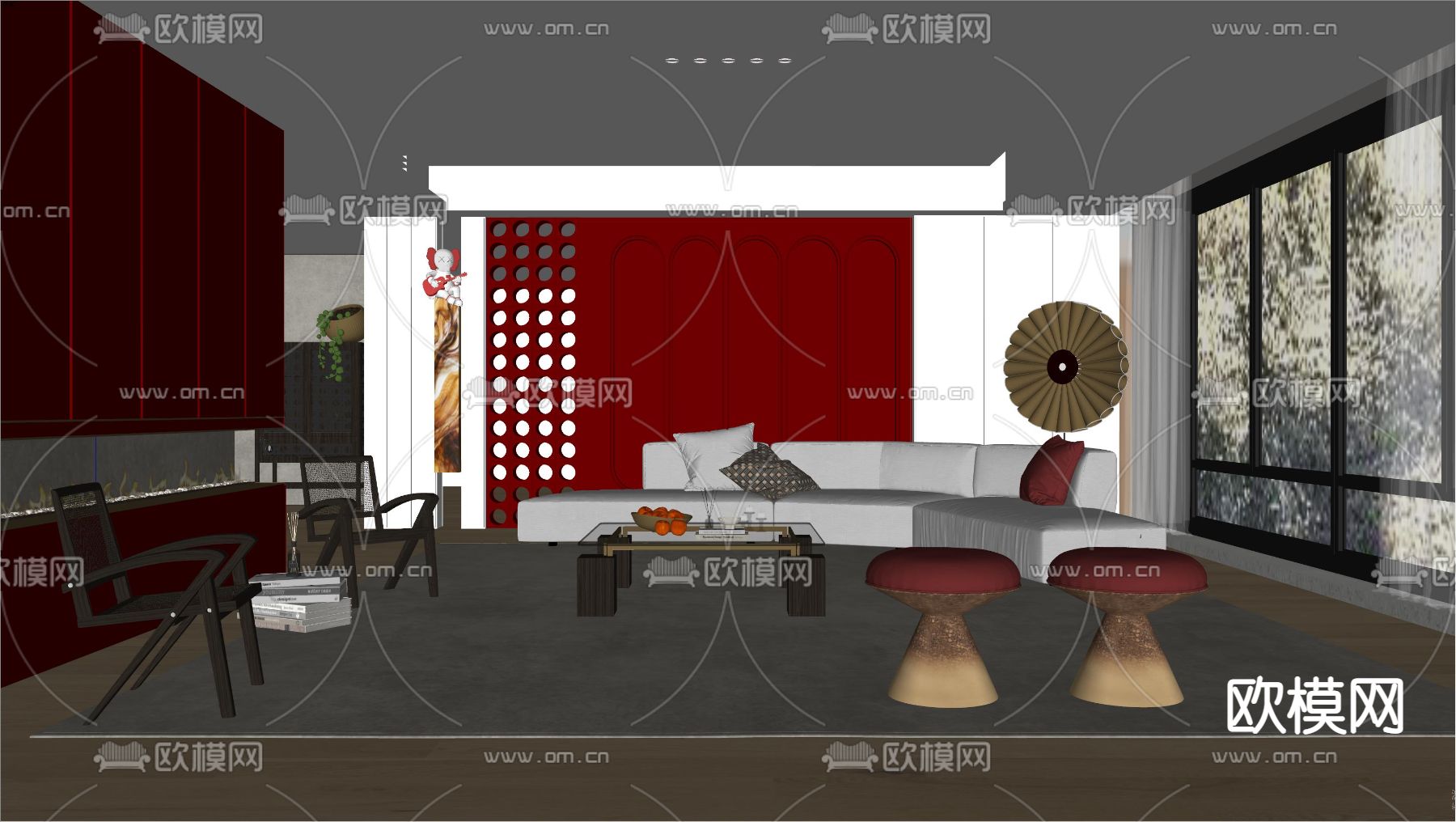 轻奢客厅su模型下载（渲染图4）