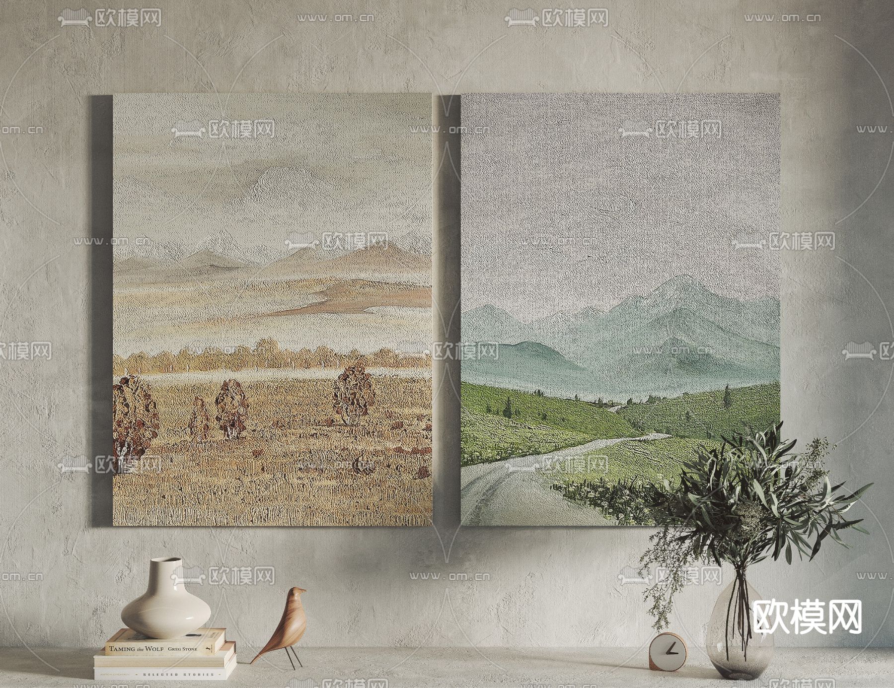 侘寂装饰画 挂画su模型下载（渲染图1）