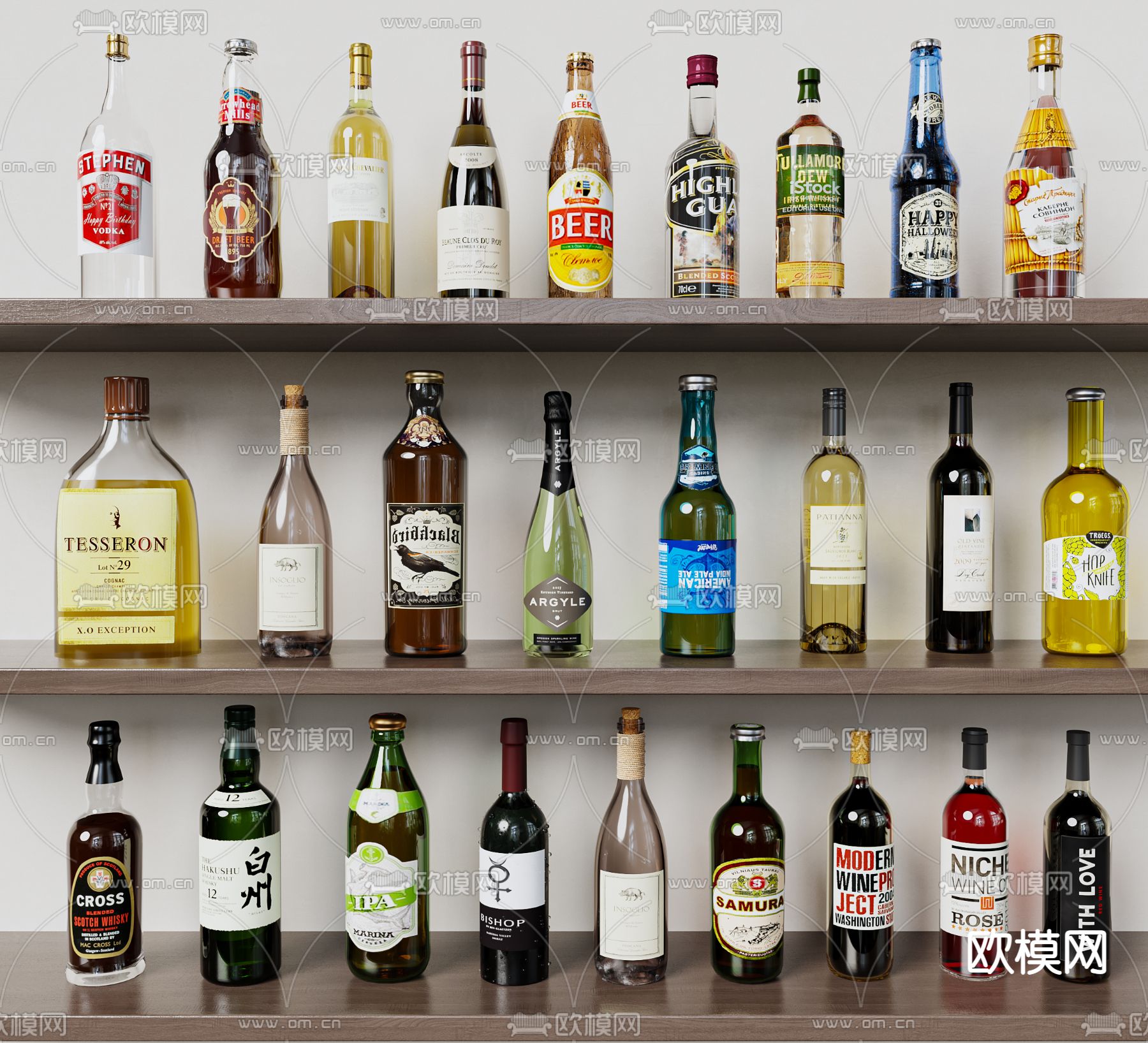 现代酒瓶su模型下载（渲染图1）