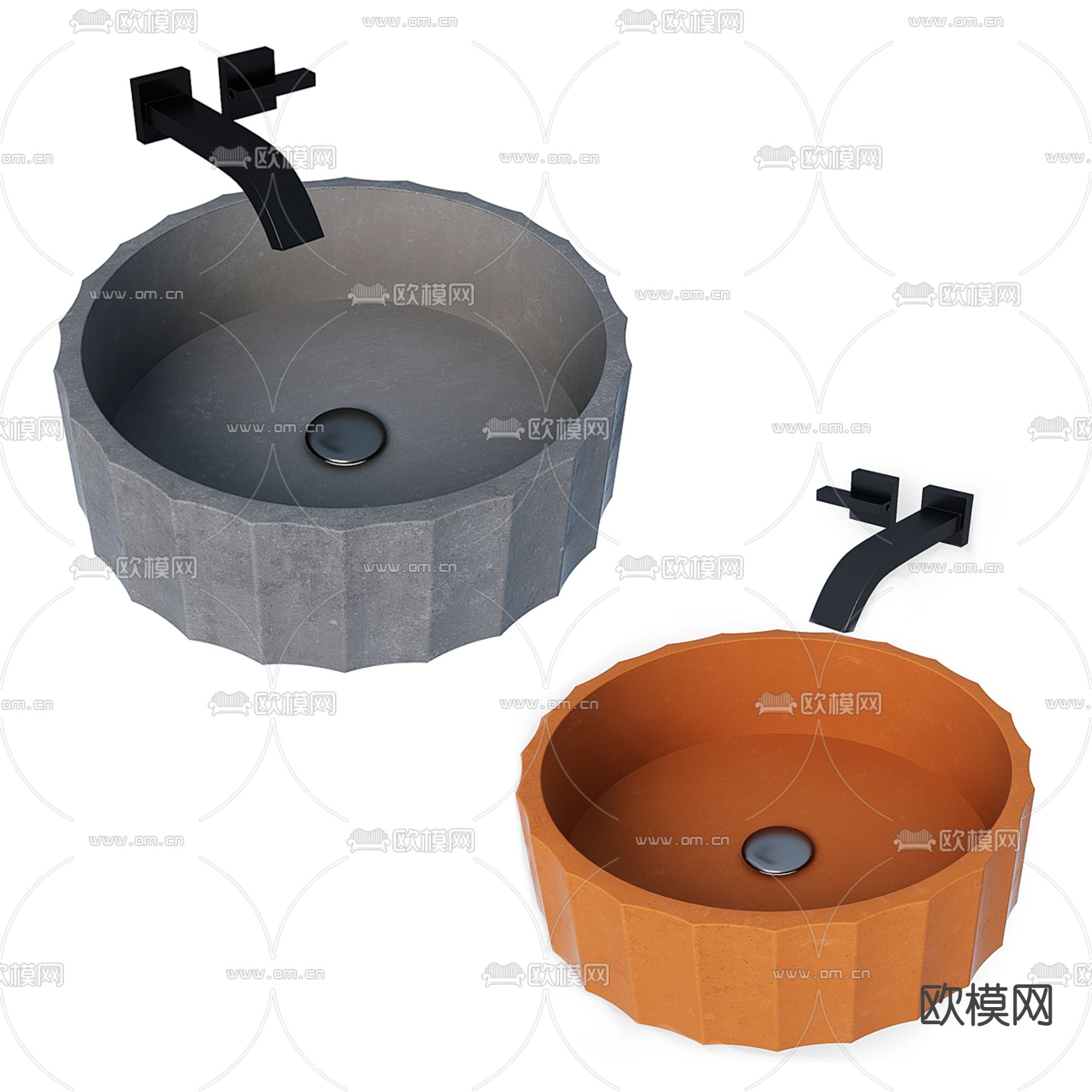 圆形洗手池 洗手台 台盆su模型下载（渲染图1）