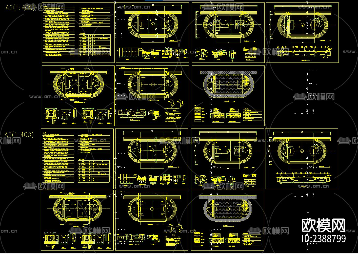 300M塑胶跑道CAD施工图下载（渲染图1）