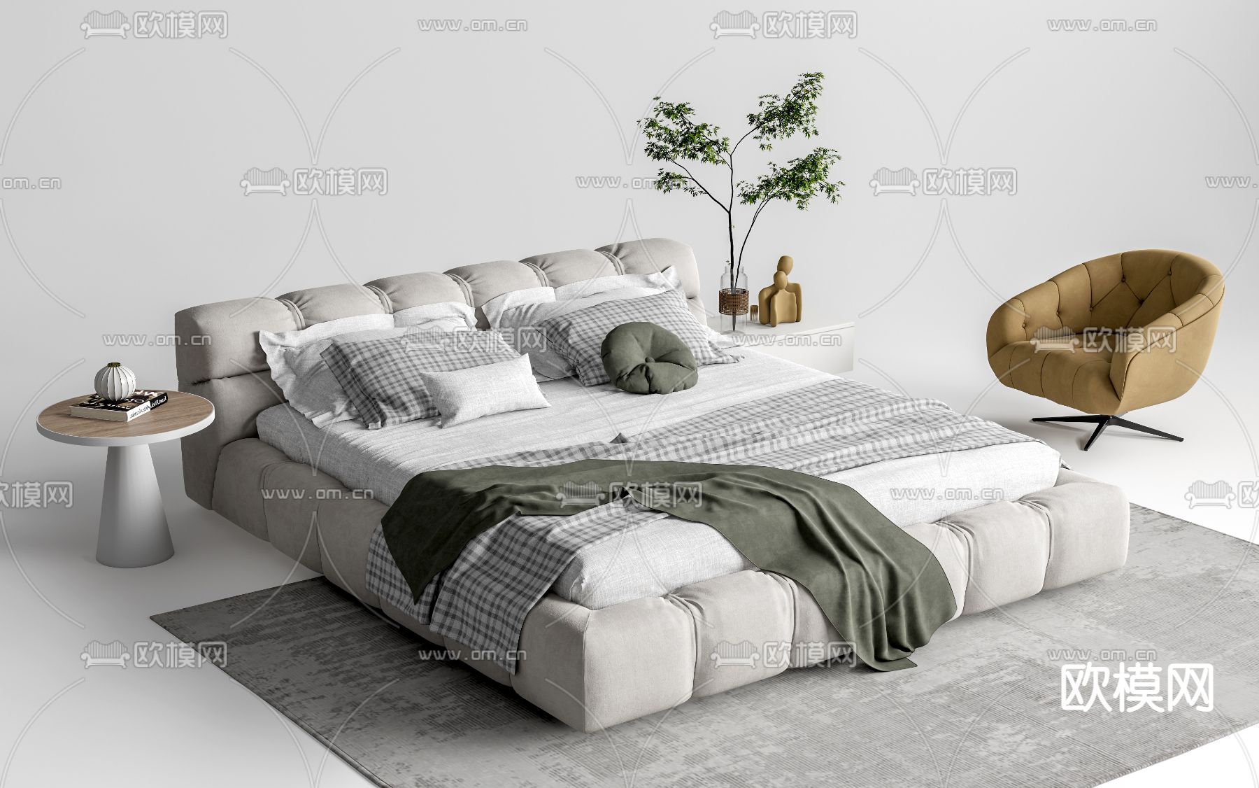 B&B ltalia双人床su模型下载_ID12215518_sketchup模型下载-欧模网