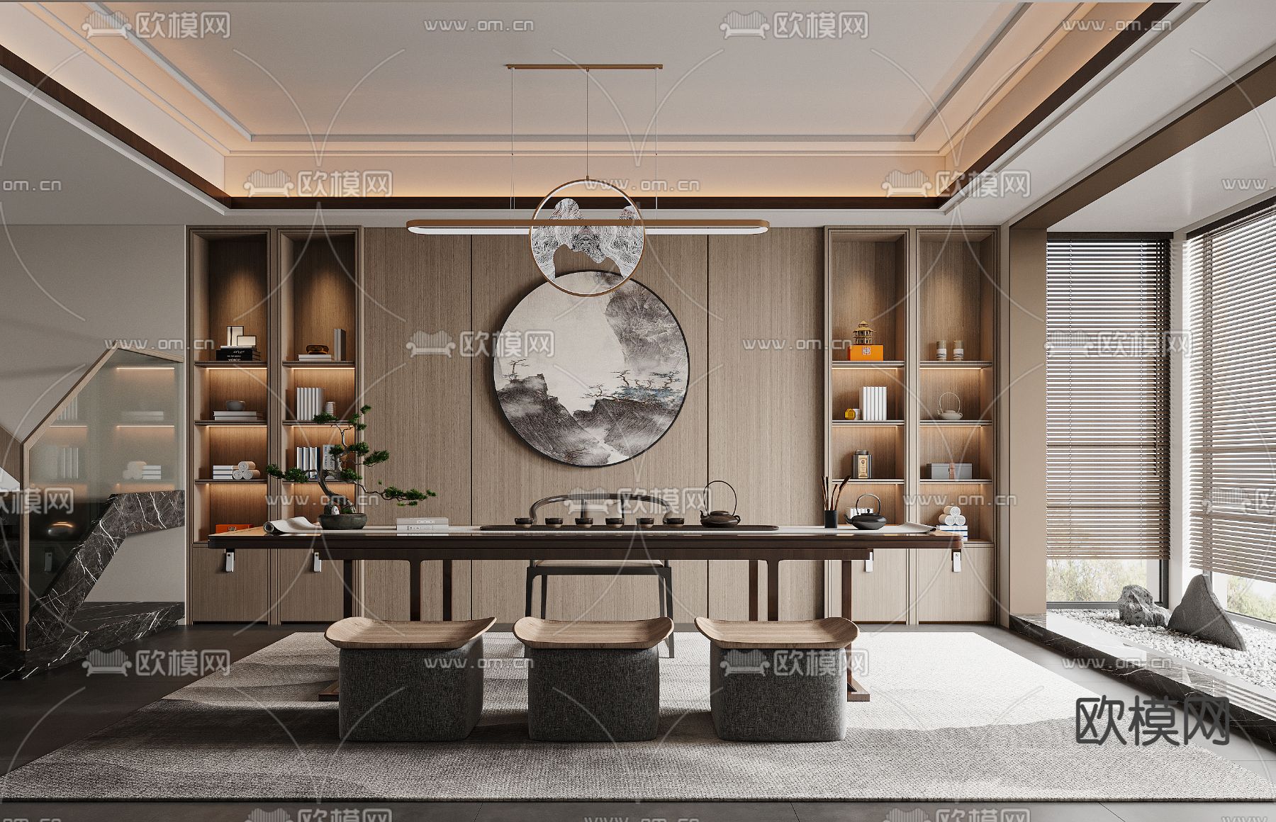 新中式茶室3d模型下载