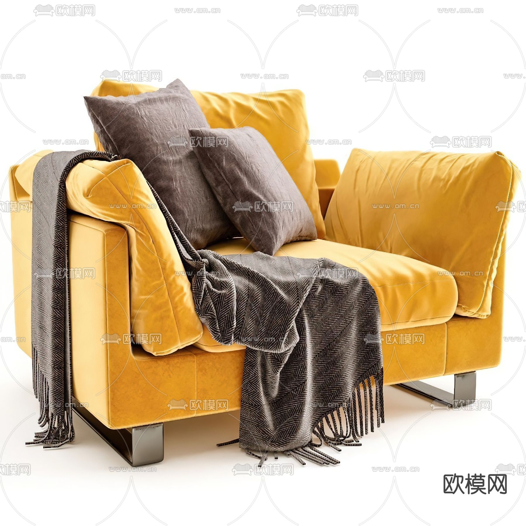 现代单人沙发 黄色沙发3d模型下载