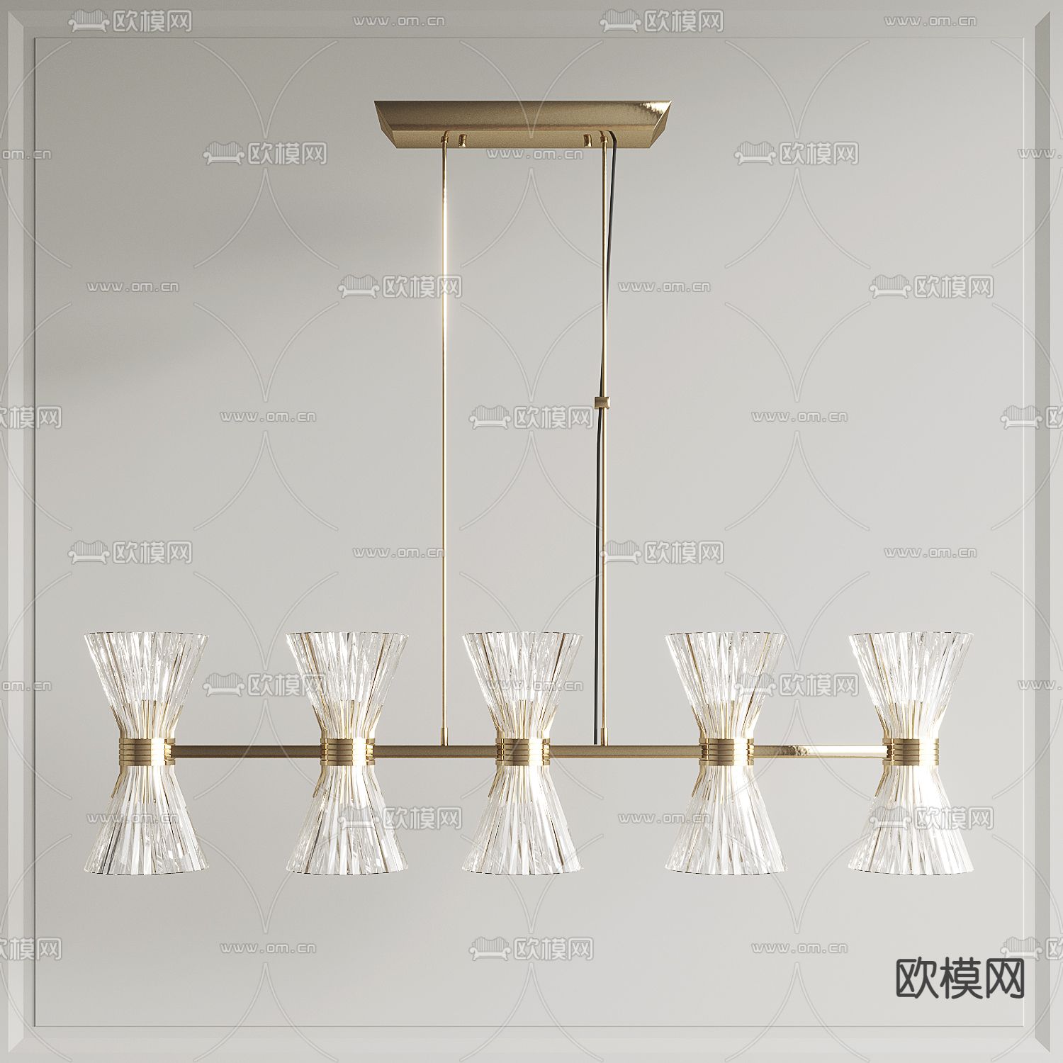 轻奢玻璃多头吊灯 长条吊灯su模型
