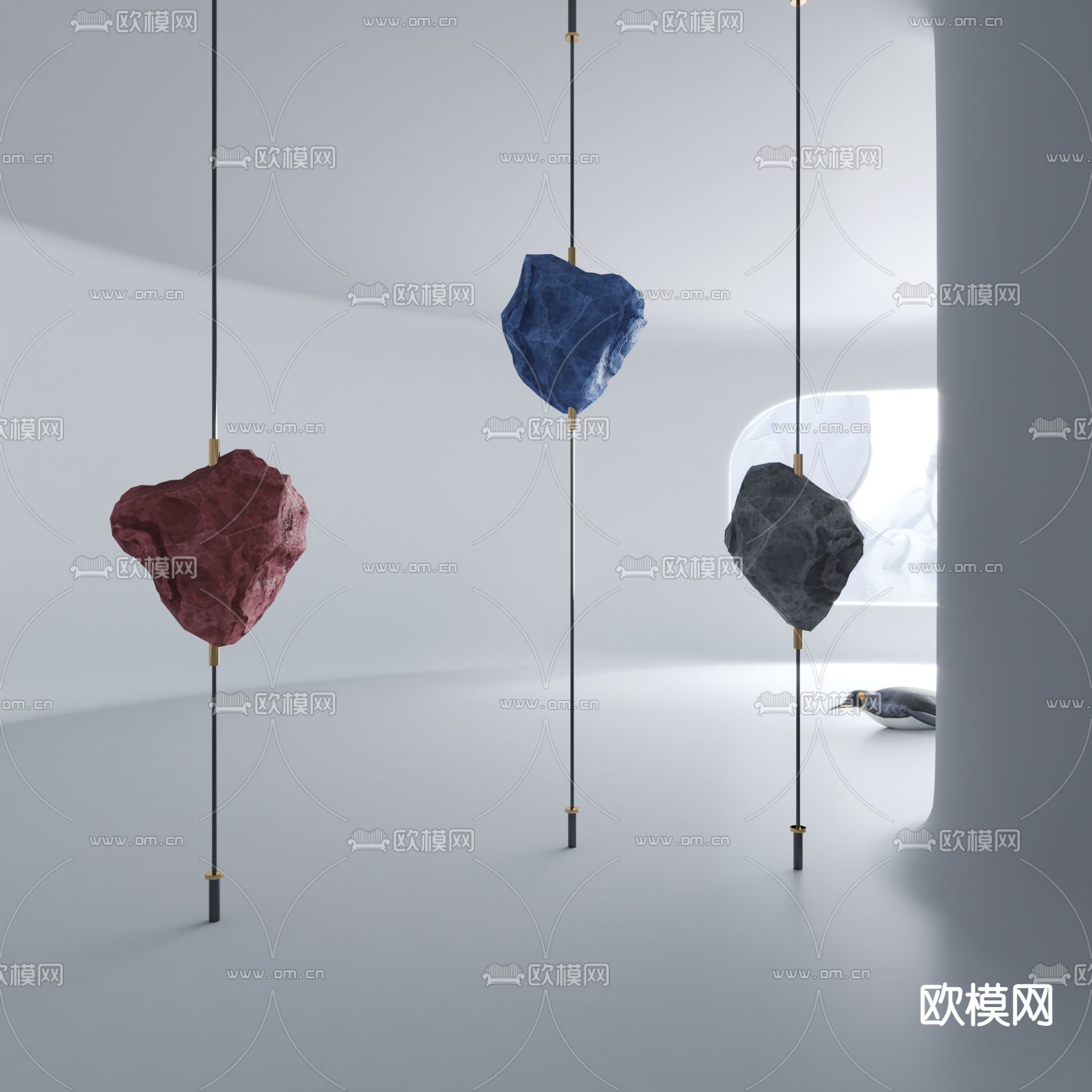 现代石头雕塑su模型下载（渲染图1）