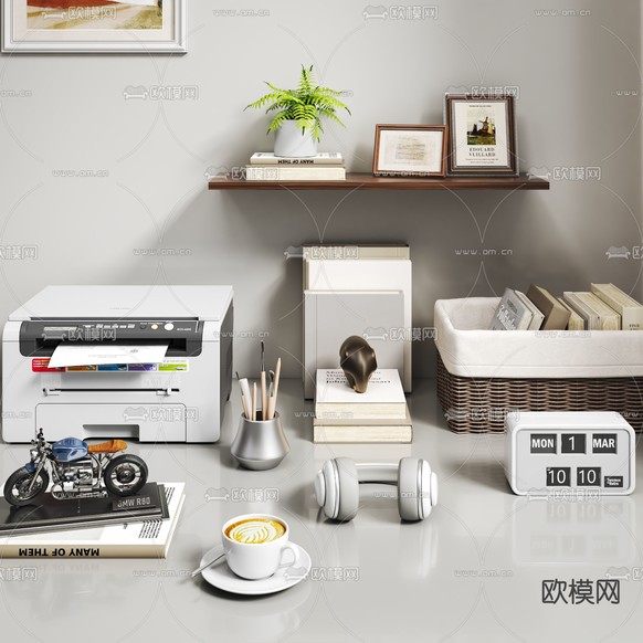 书籍 打印机 文具 办公用品3d模型下载(渲染图1)