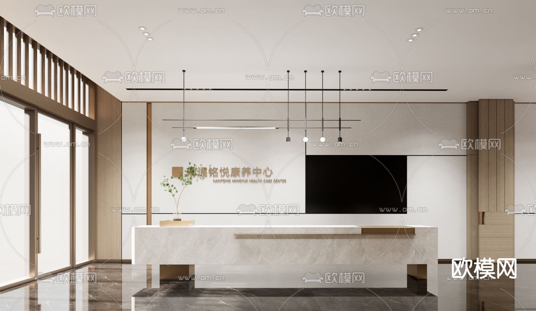 现代公司前台 接待处su模型下载（渲染图3）