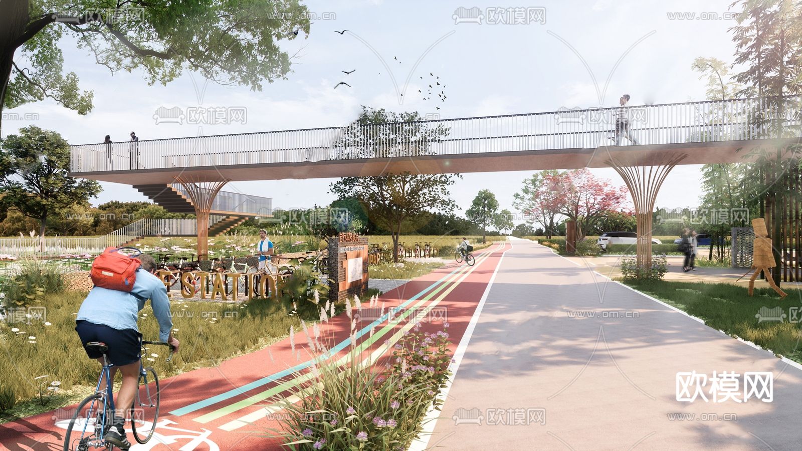 现代自行车停车场su模型