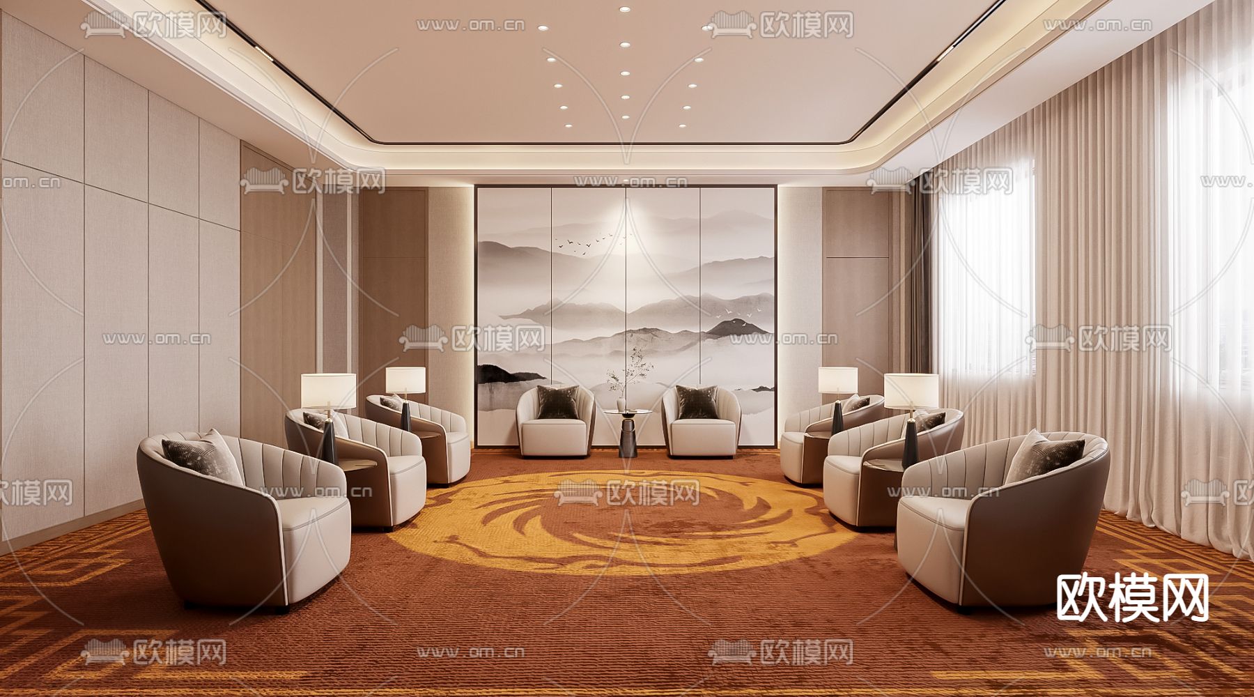 现代接待区 会客区3d模型下载