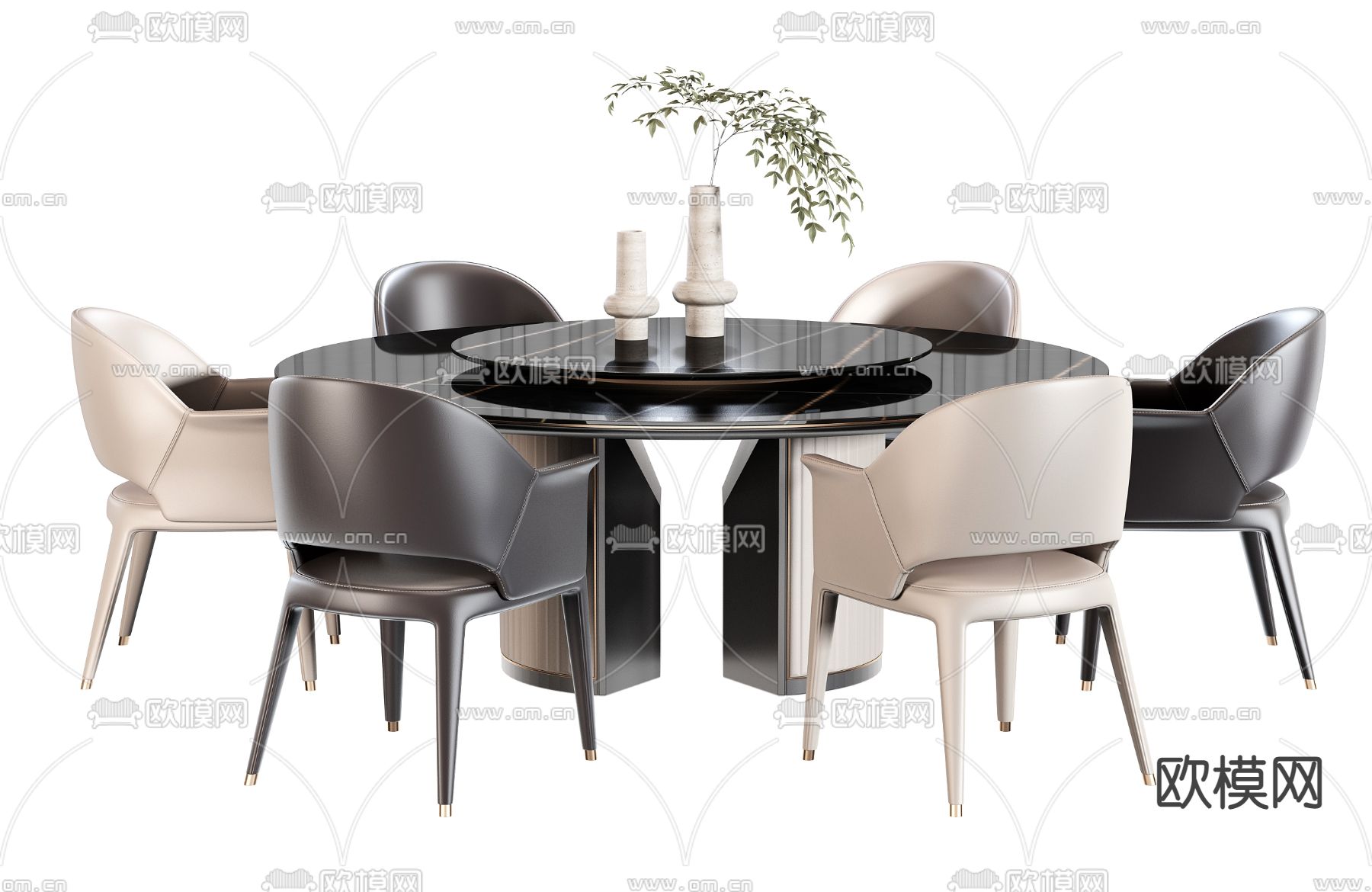 轻奢圆形餐桌椅3d模型下载