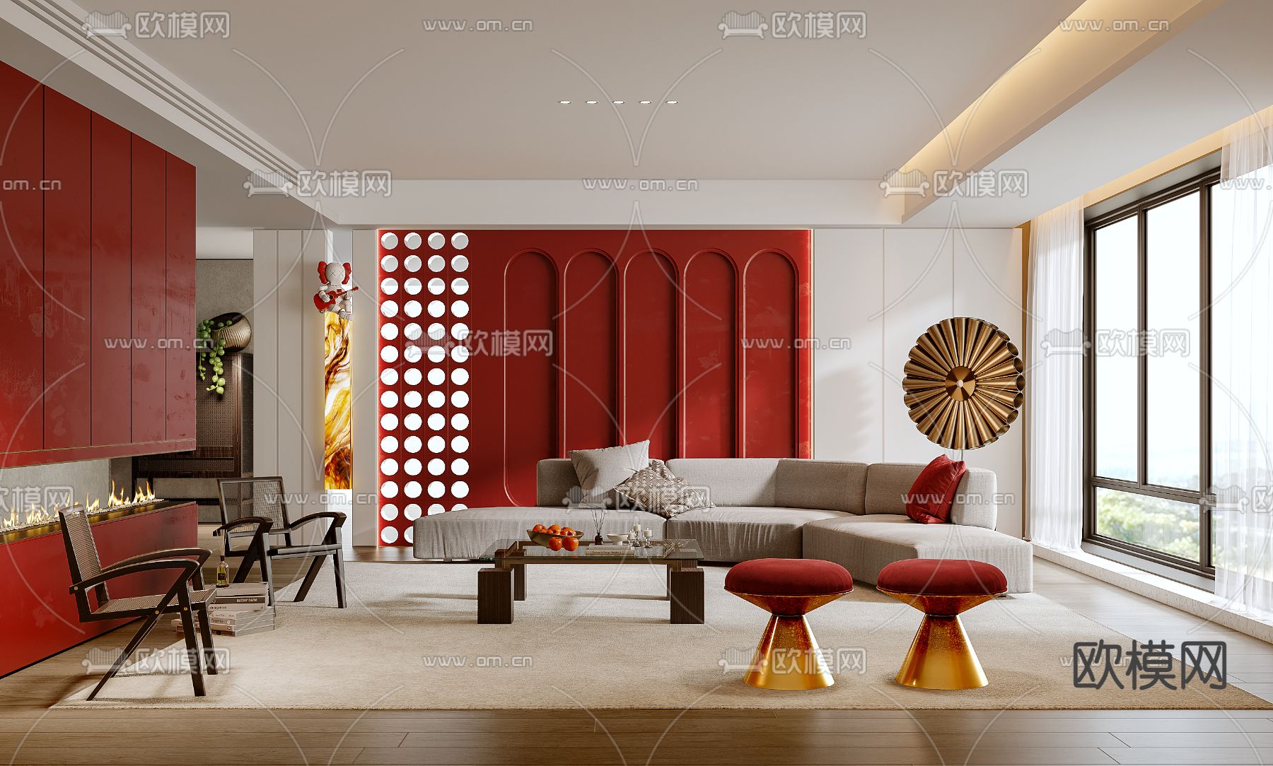 轻奢客厅su模型下载（渲染图1）