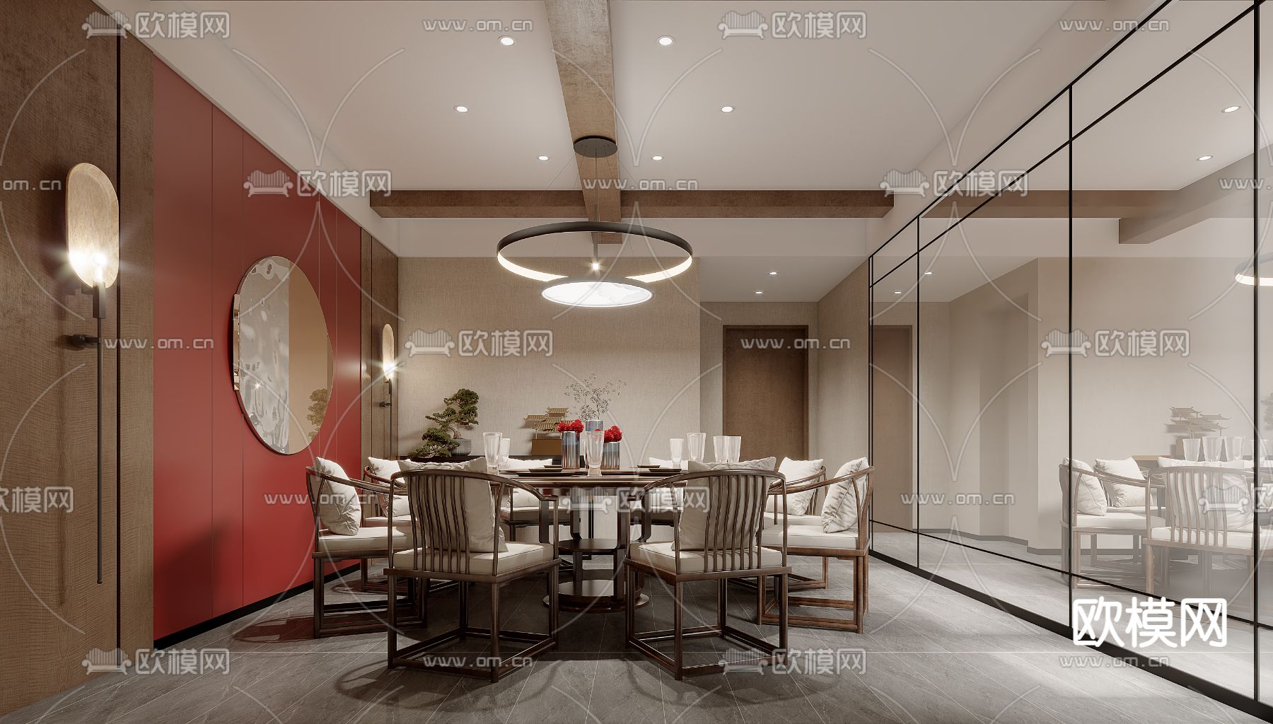 新中式中餐厅包间 包房包厢su模型下载