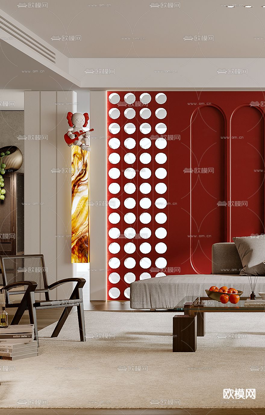 轻奢客厅su模型下载（渲染图2）