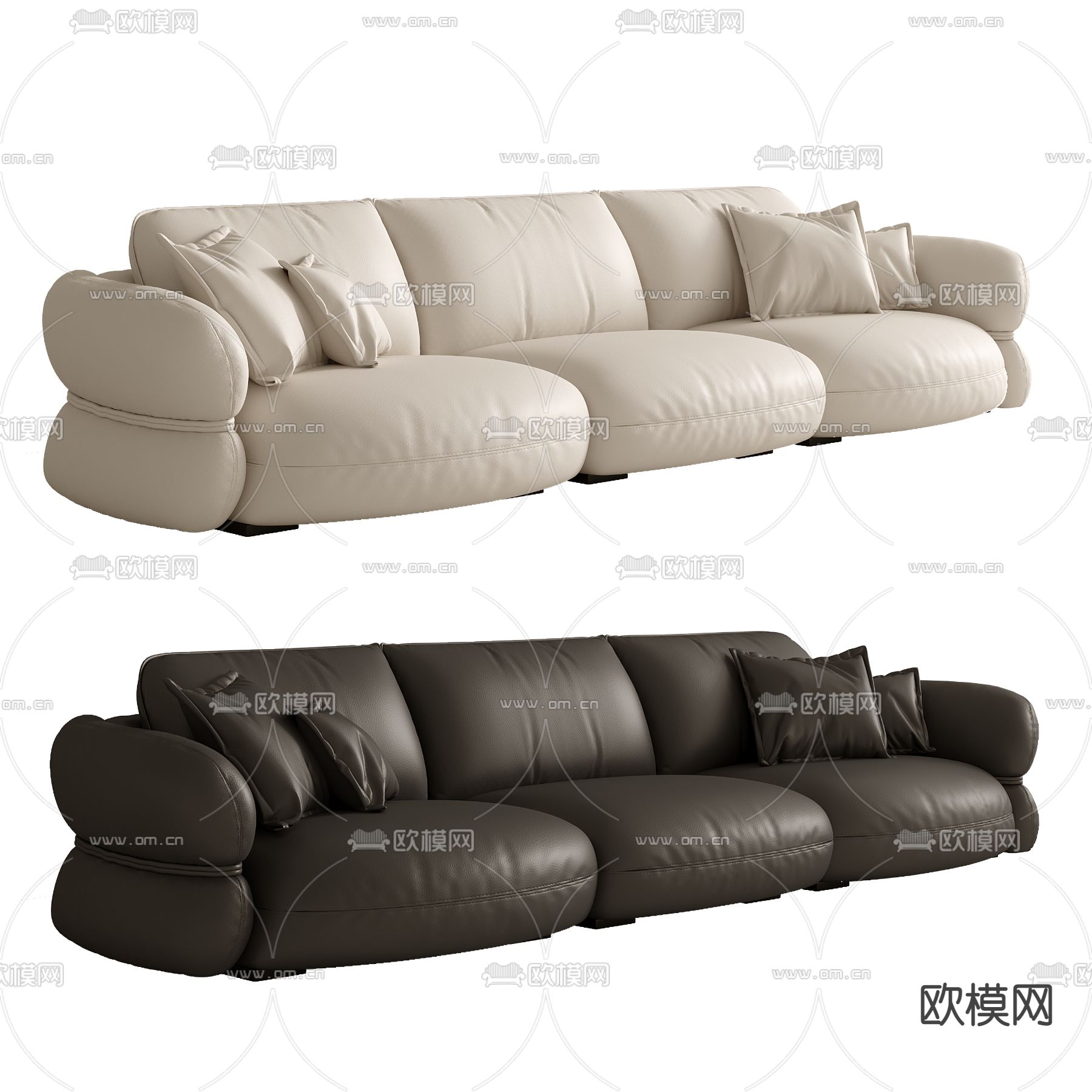 皮革沙发 软体沙发 三人沙发3d模型下载（渲染图1）