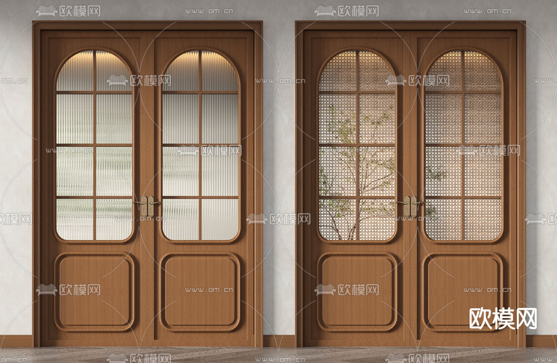 侘寂风双开门 入户门3d模型下载（渲染图1）