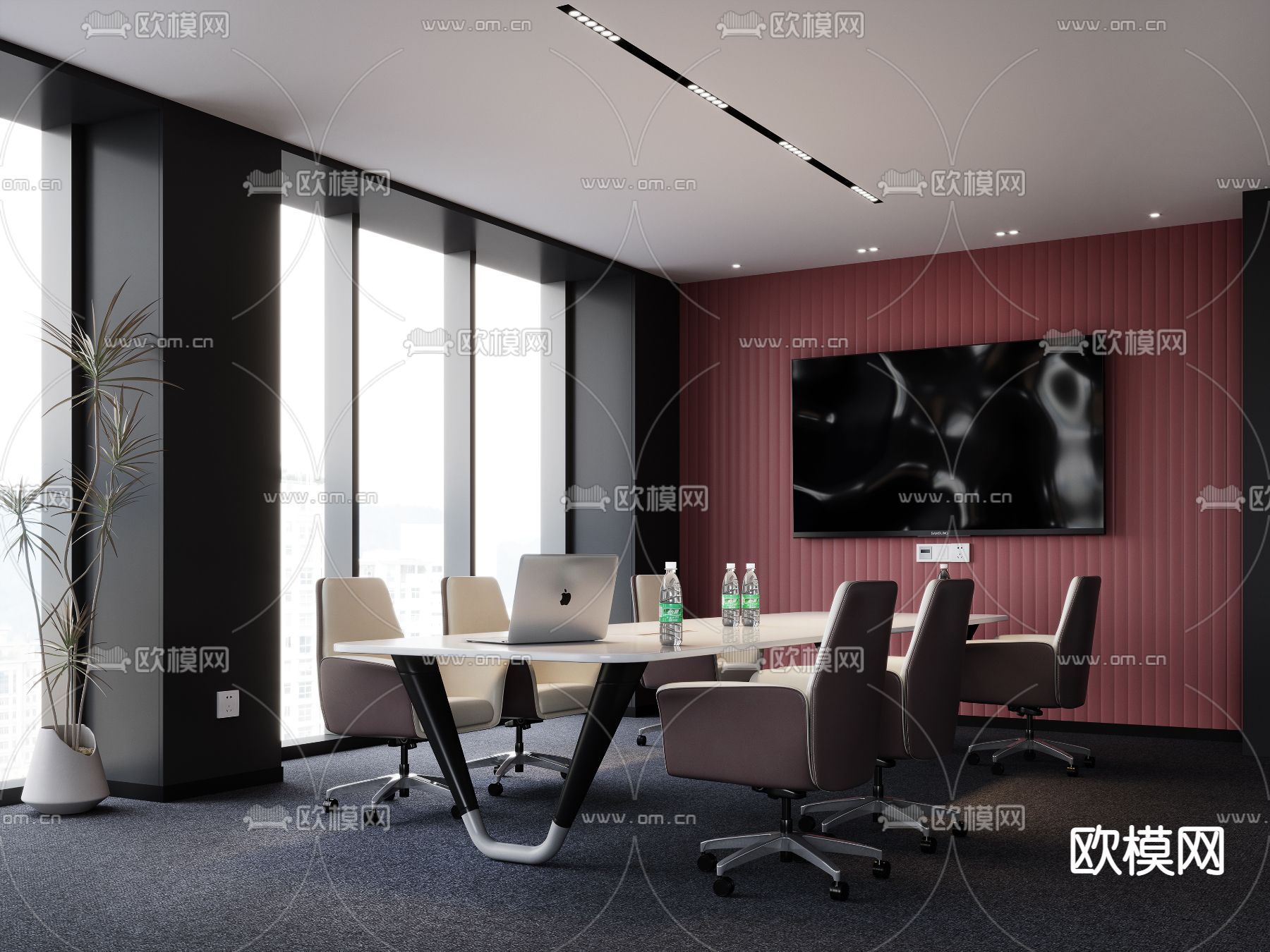 高级灰会议室3d模型下载（渲染图1）