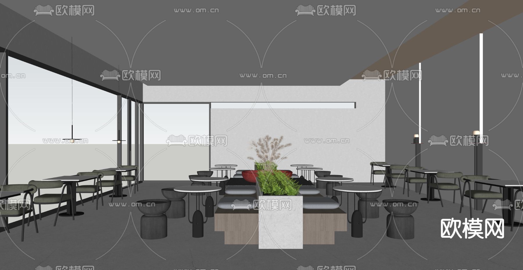 高级灰咖啡厅su模型下载（渲染图3）