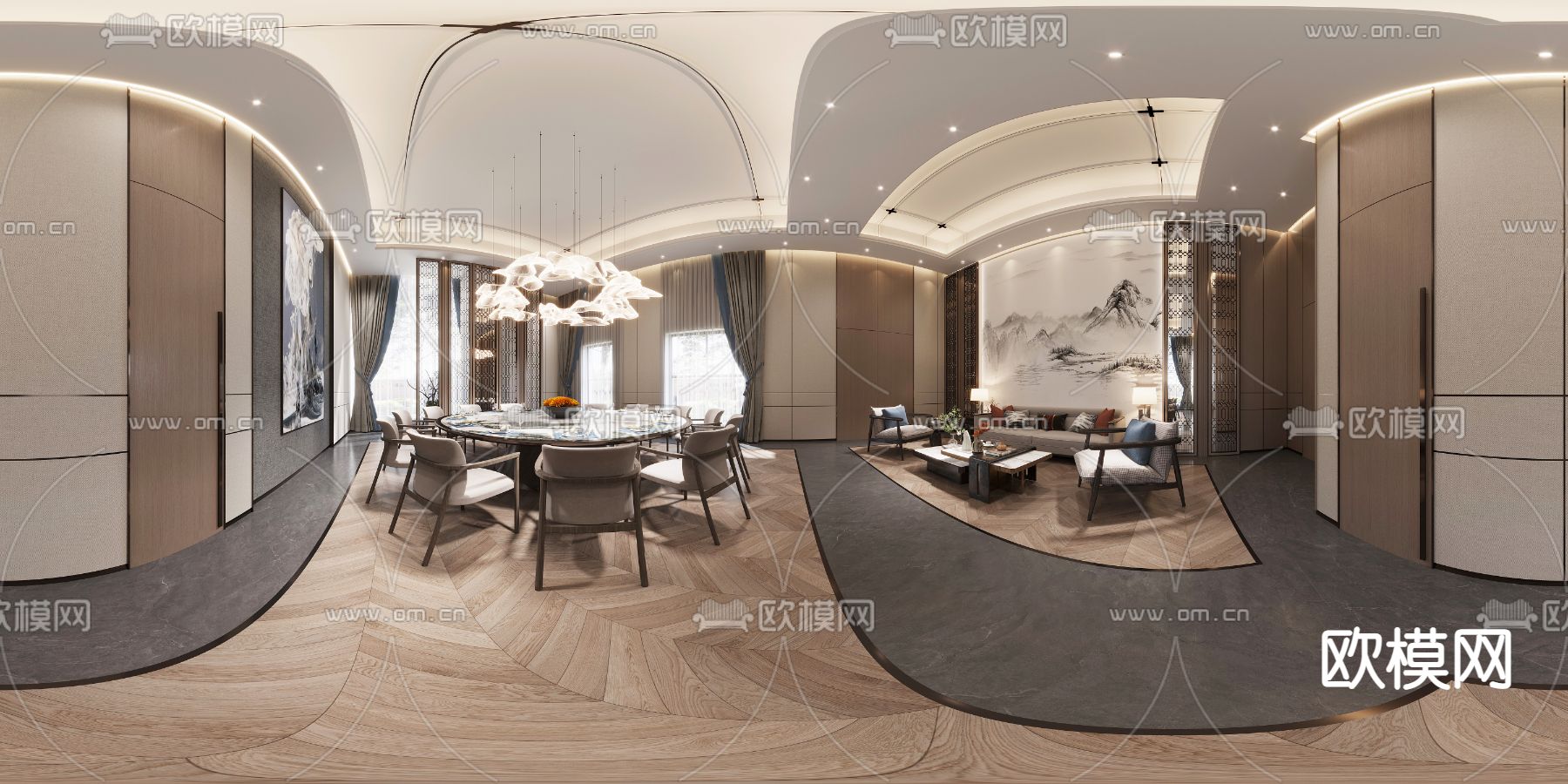 新中式酒店包房 包厢cr全景3d模型下载_ID12212548_3dmax免费模型-欧模网