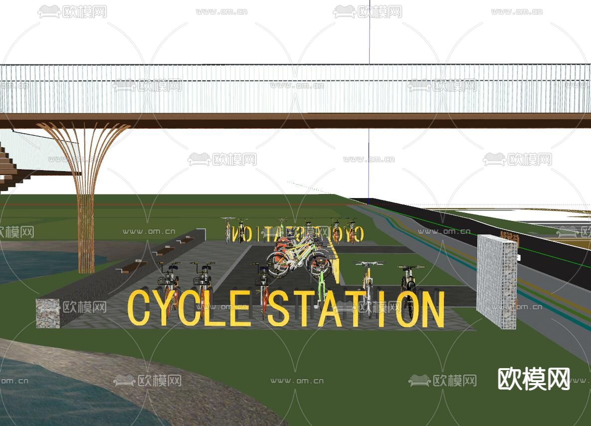 现代自行车停车场su模型