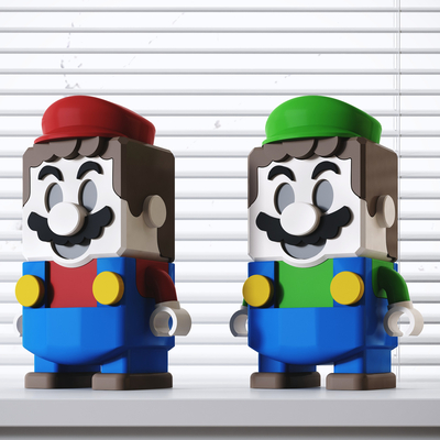  马里奥潮玩积木手办su模型 