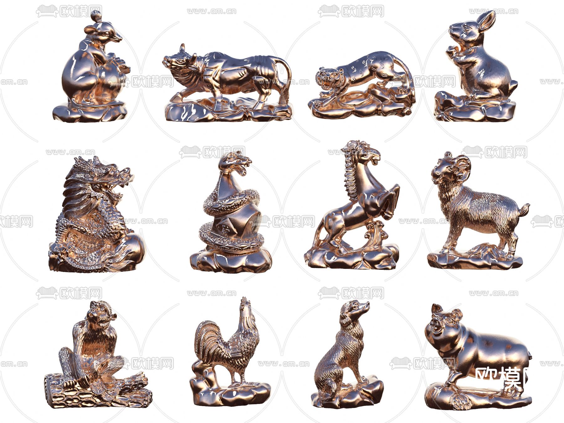 十二生肖雕塑 摆件su模型下载