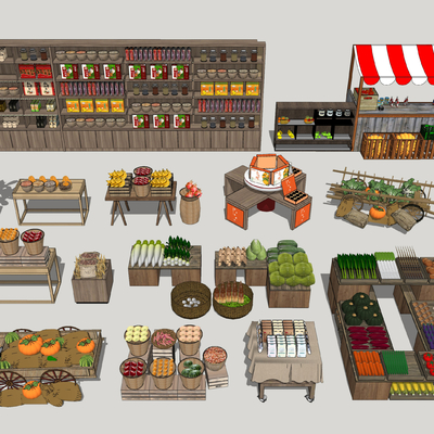  新中式农产品展销柜台su模型 