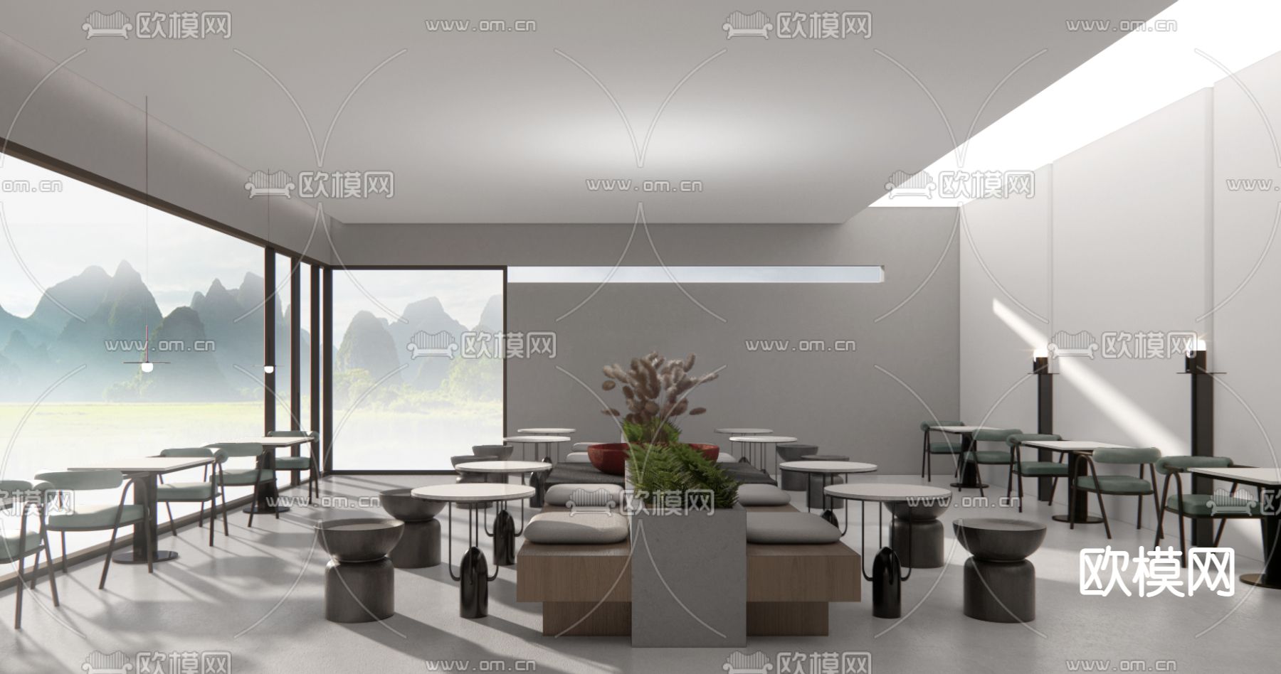 高级灰咖啡厅su模型下载（渲染图1）