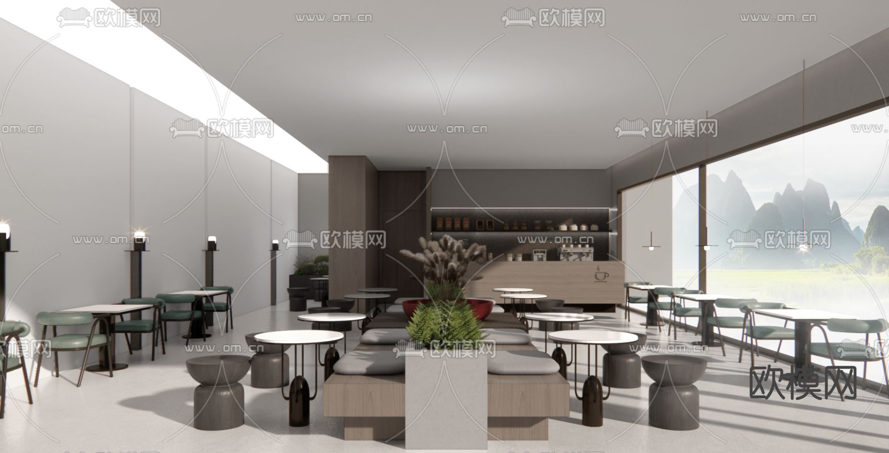 高级灰咖啡厅su模型下载（渲染图2）