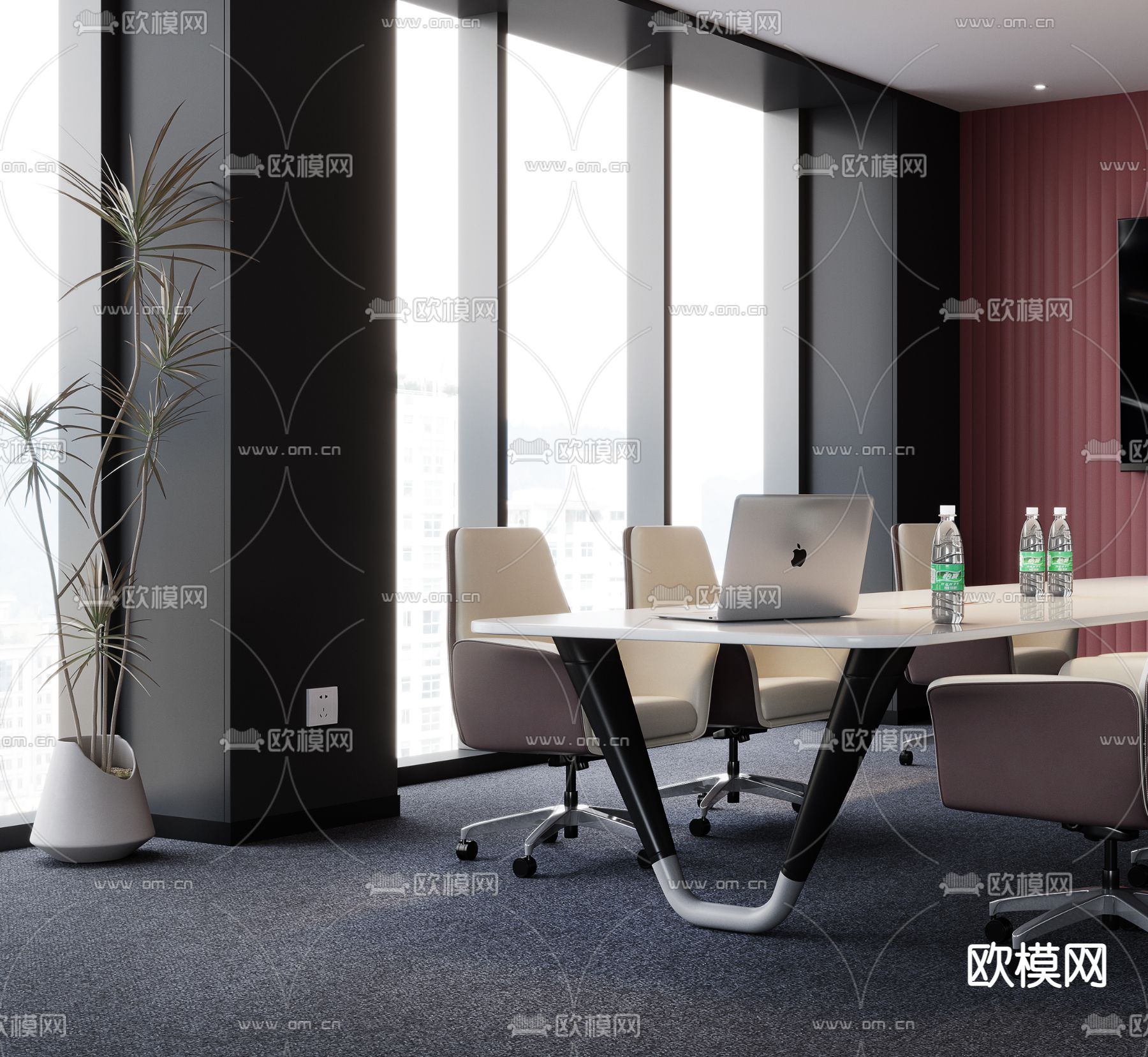 高级灰会议室3d模型下载（渲染图2）